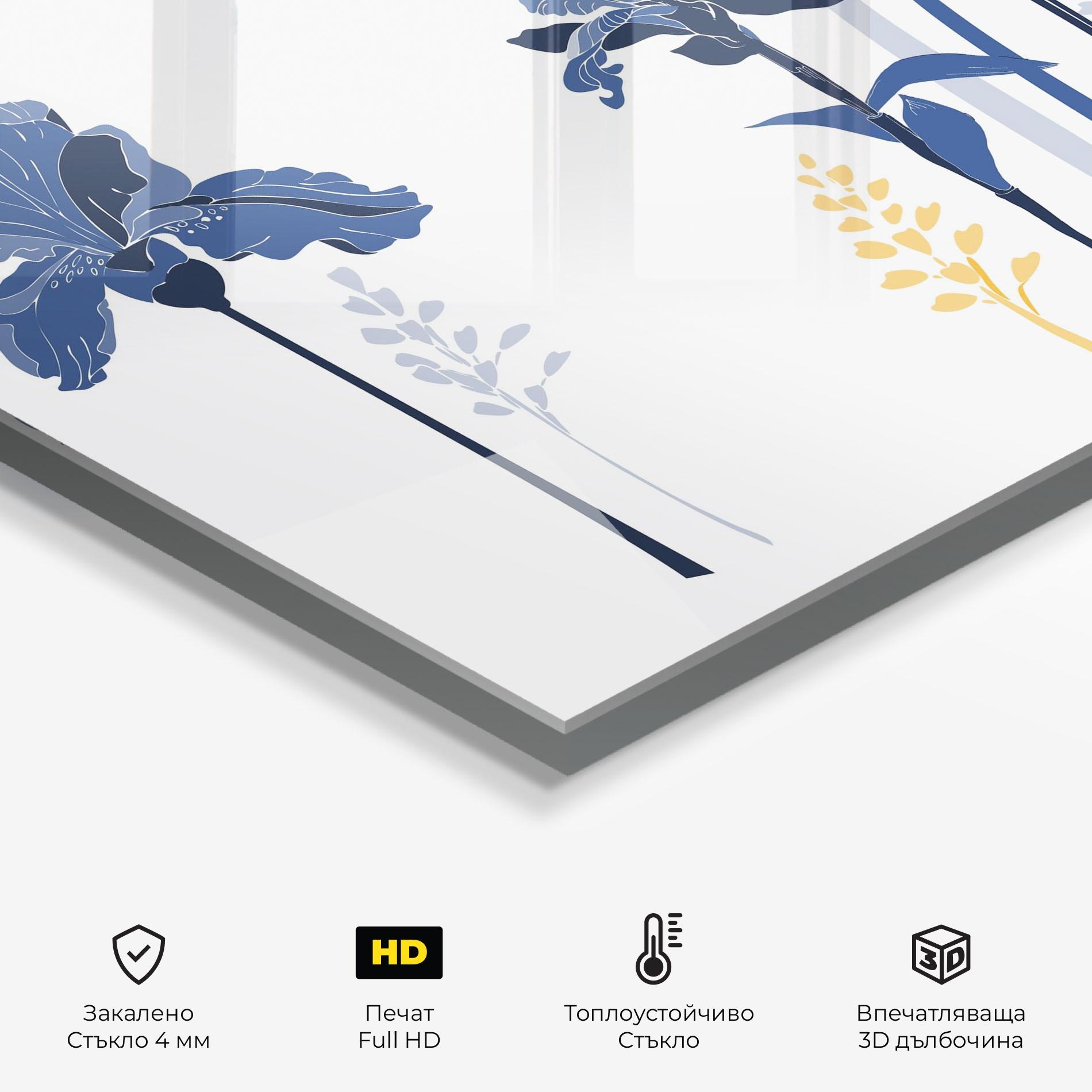 Стъклен панел за кухня Iris Blue Art mockup 2