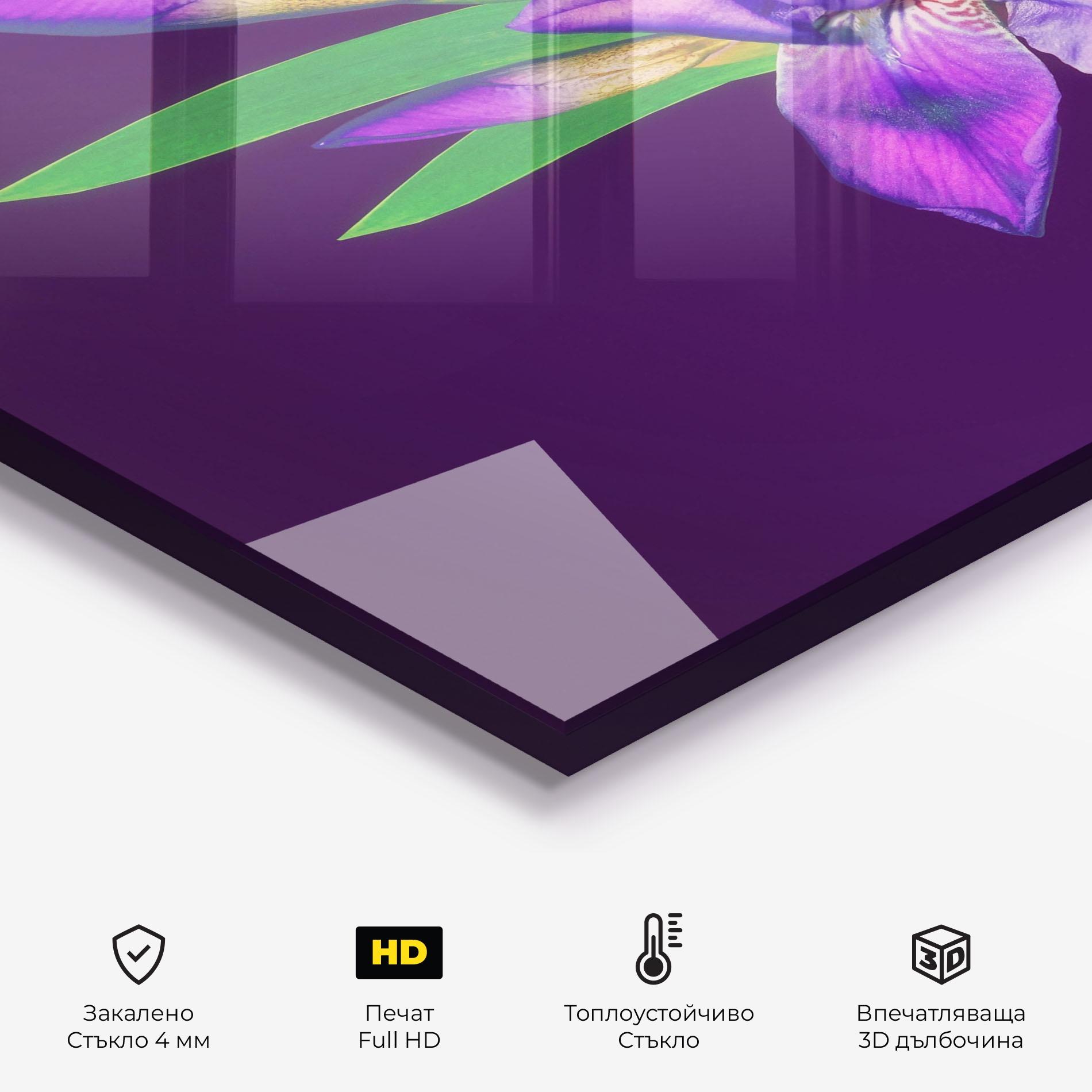 Стъклен панел за кухня Iris On Purple mockup 2
