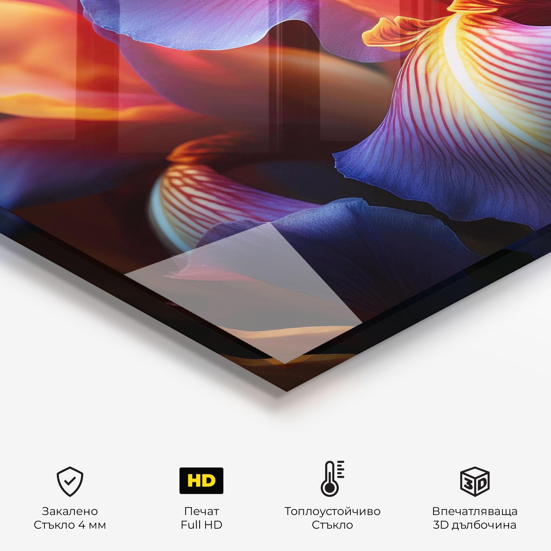 Стъклен панел за кухня Orange Purple Iris mockup 2