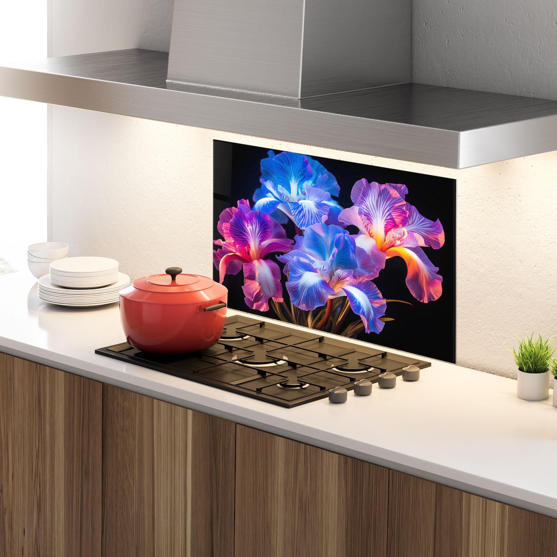 Стъклен панел за кухня Blue Light Iris mockup 4