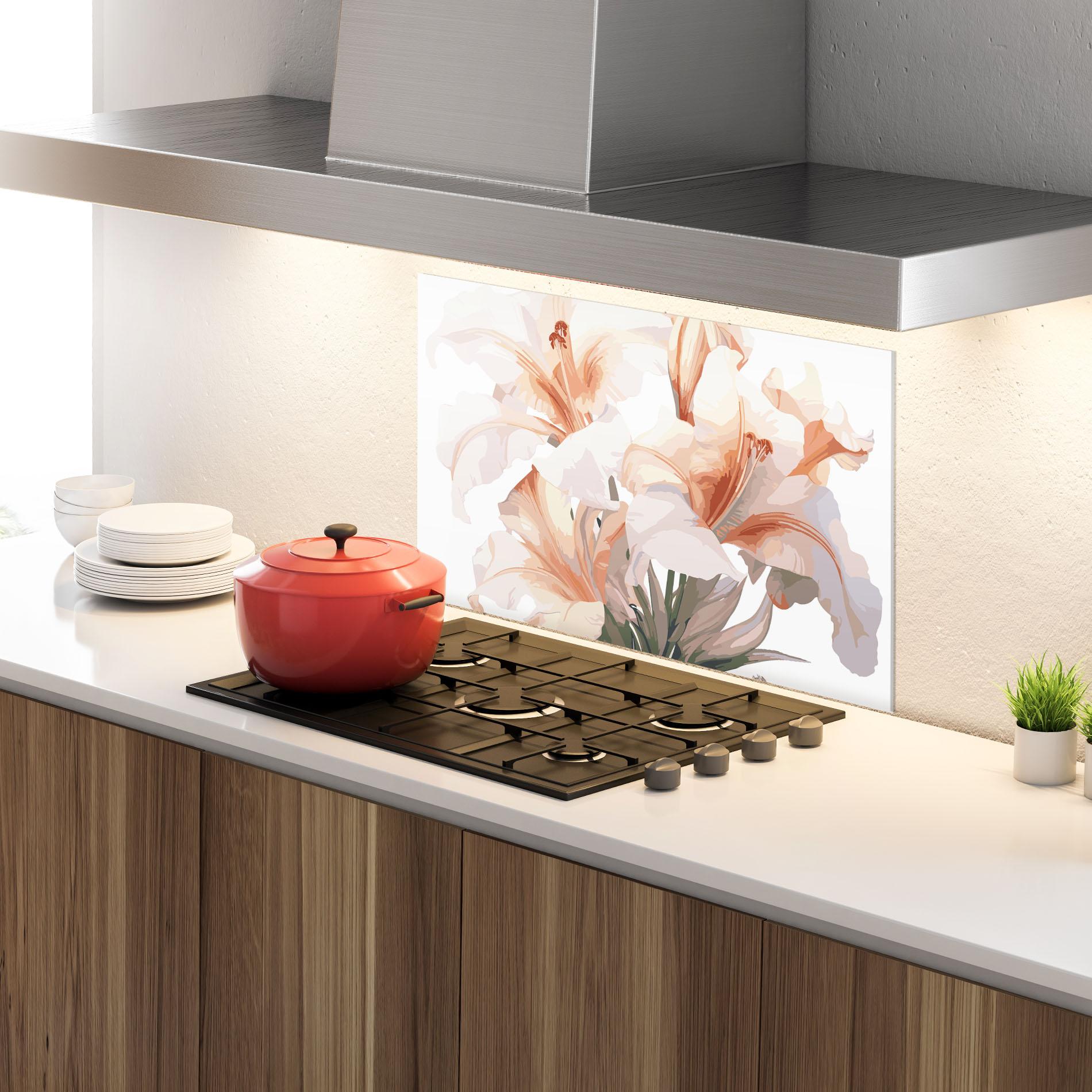 Стъклен панел за кухня Light Orange Iris mockup 4