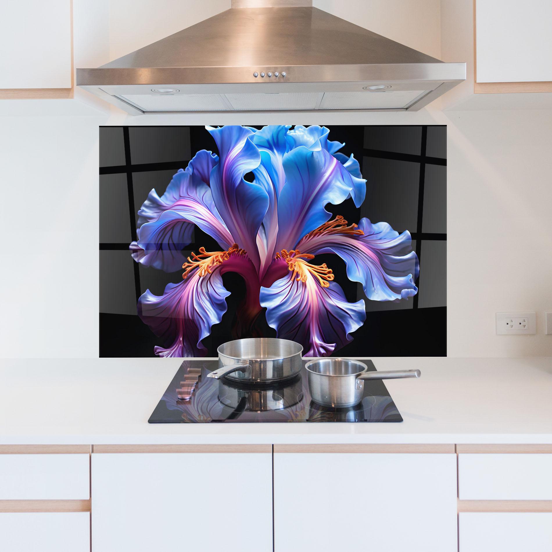 Стъклен панел за кухня Beautiful Iris On Black mockup 5