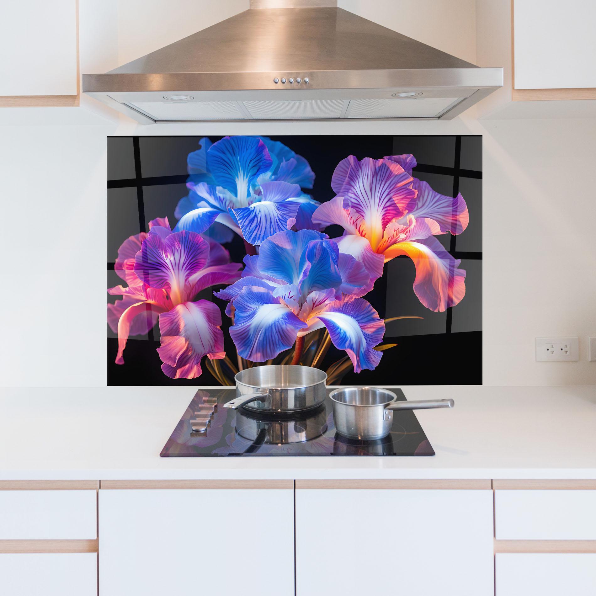 Стъклен панел за кухня Blue Light Iris mockup 5