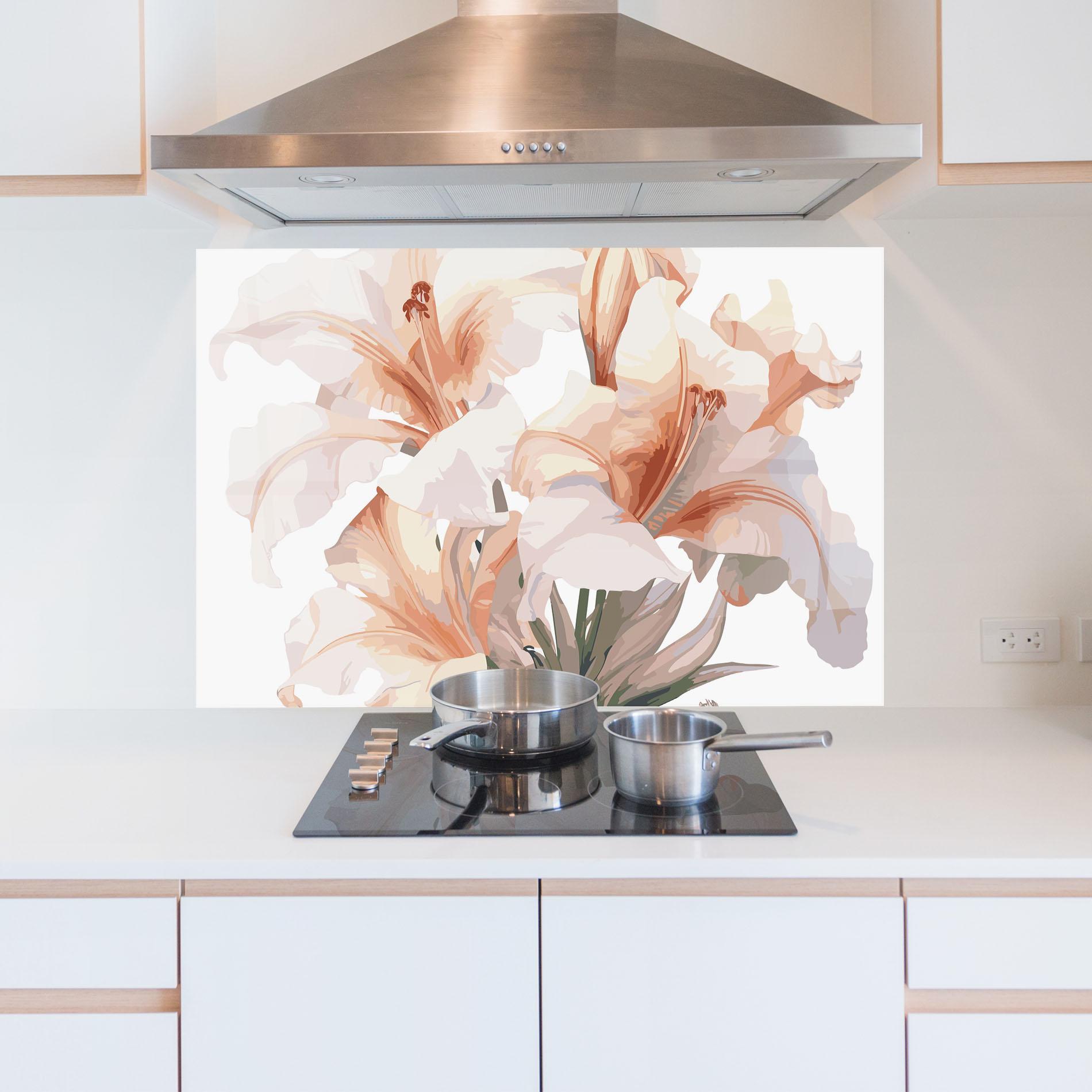 Стъклен панел за кухня Light Orange Iris mockup 5
