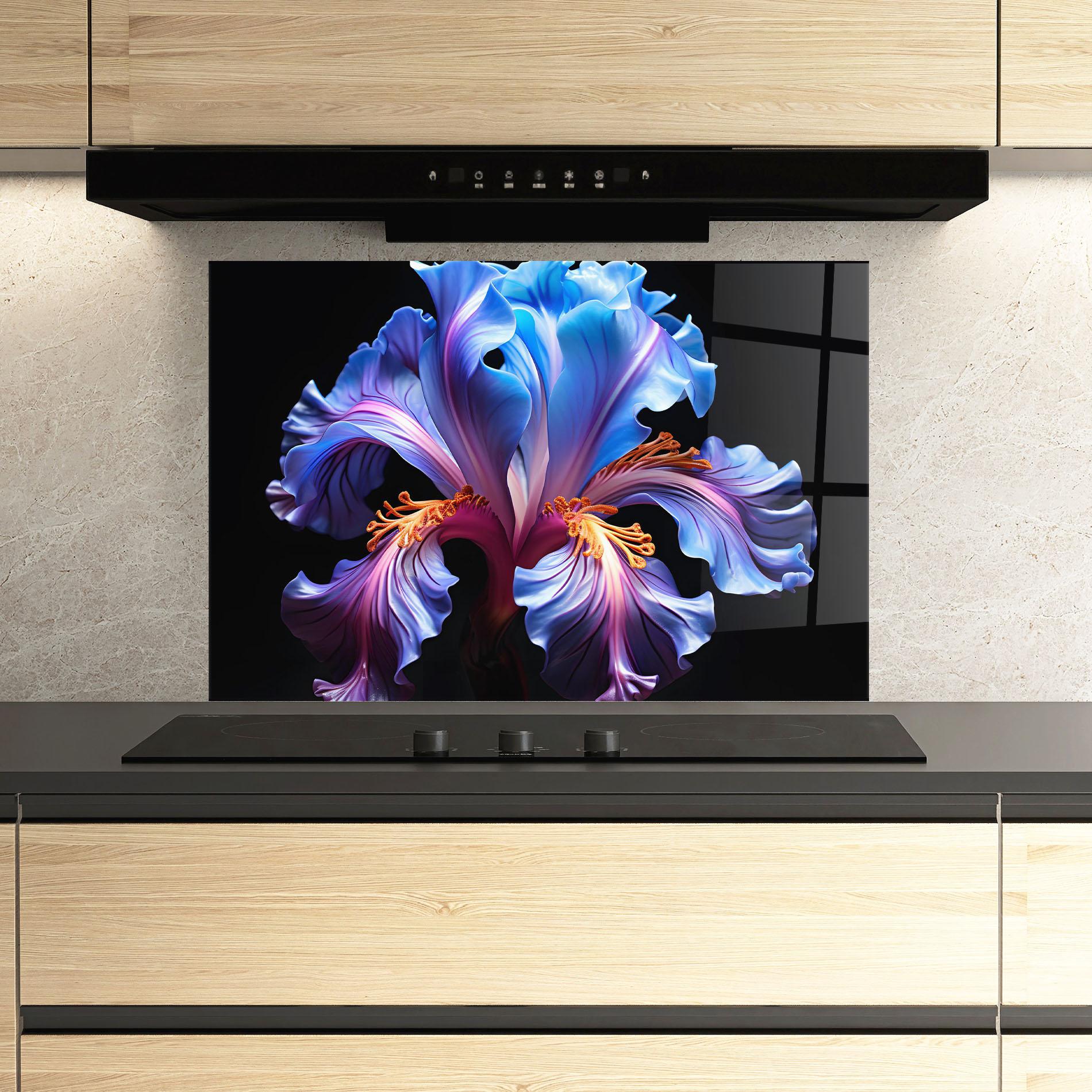 Стъклен панел за кухня Beautiful Iris On Black mockup 3