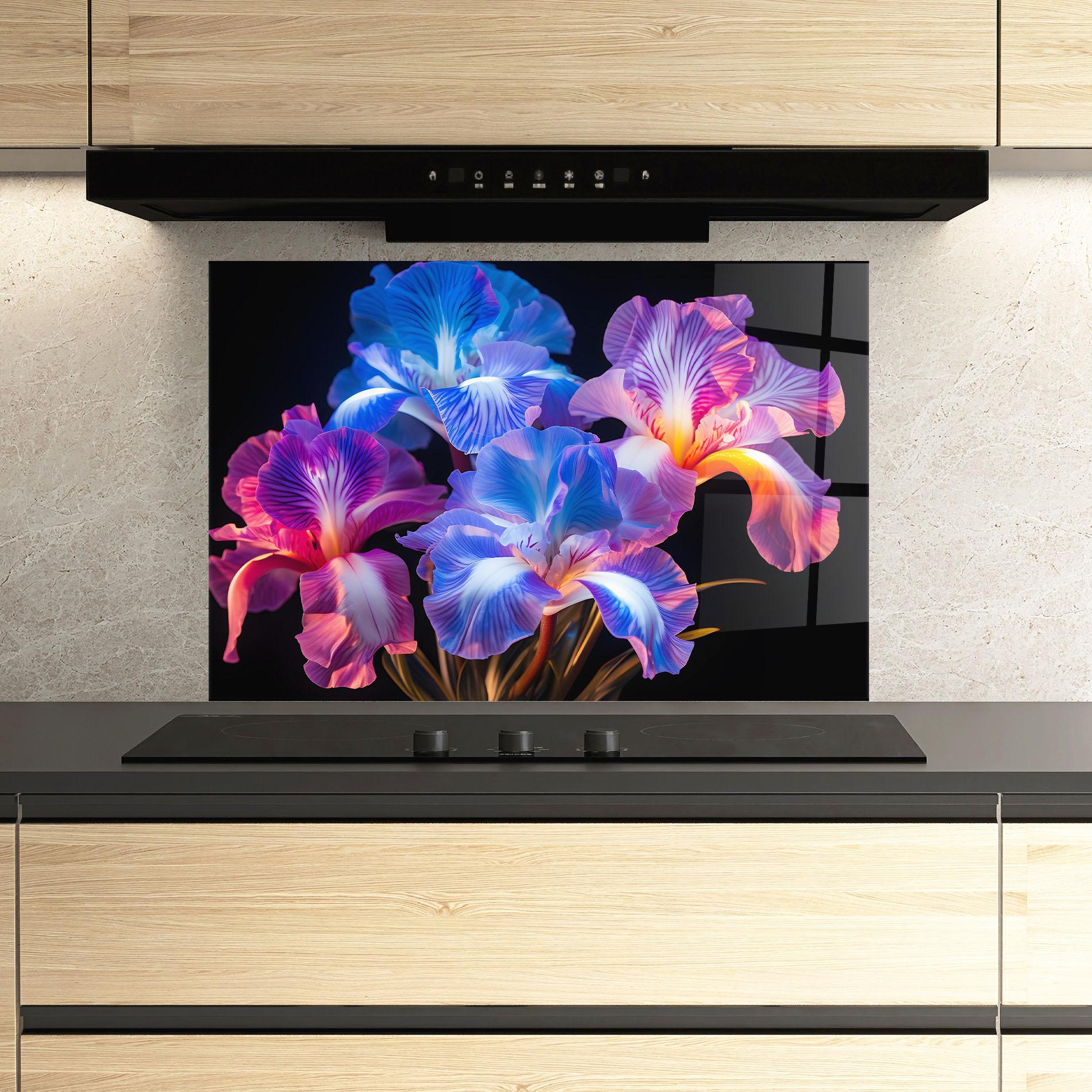 Стъклен панел за кухня Blue Light Iris mockup 3