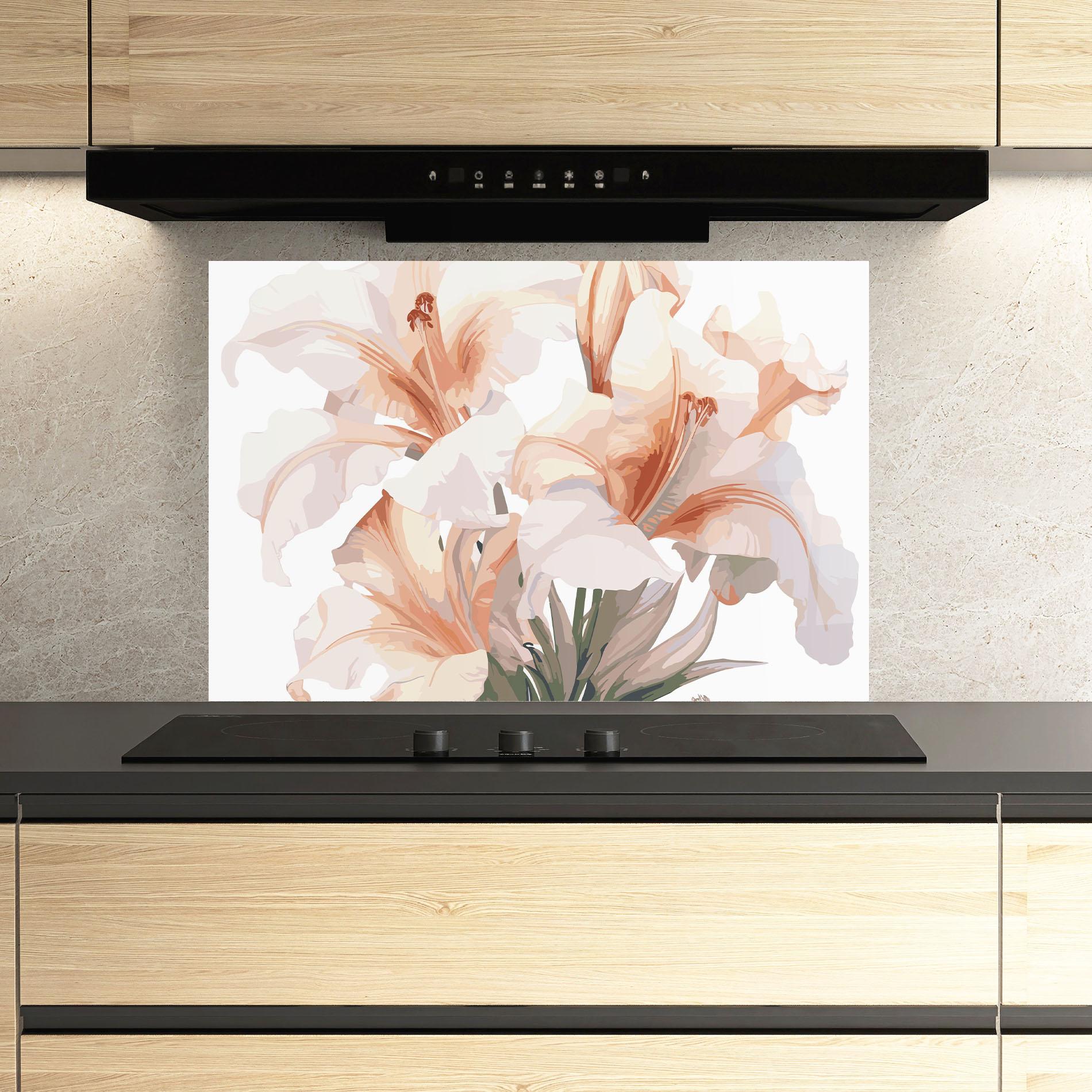 Стъклен панел за кухня Light Orange Iris mockup 3