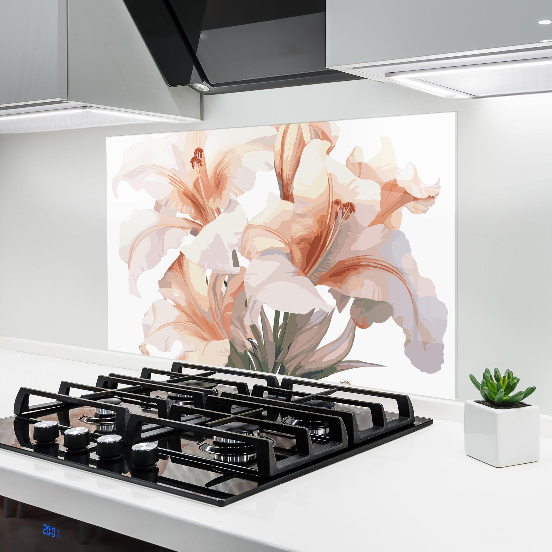 Стъклен панел за кухня Light Orange Iris mockup 6