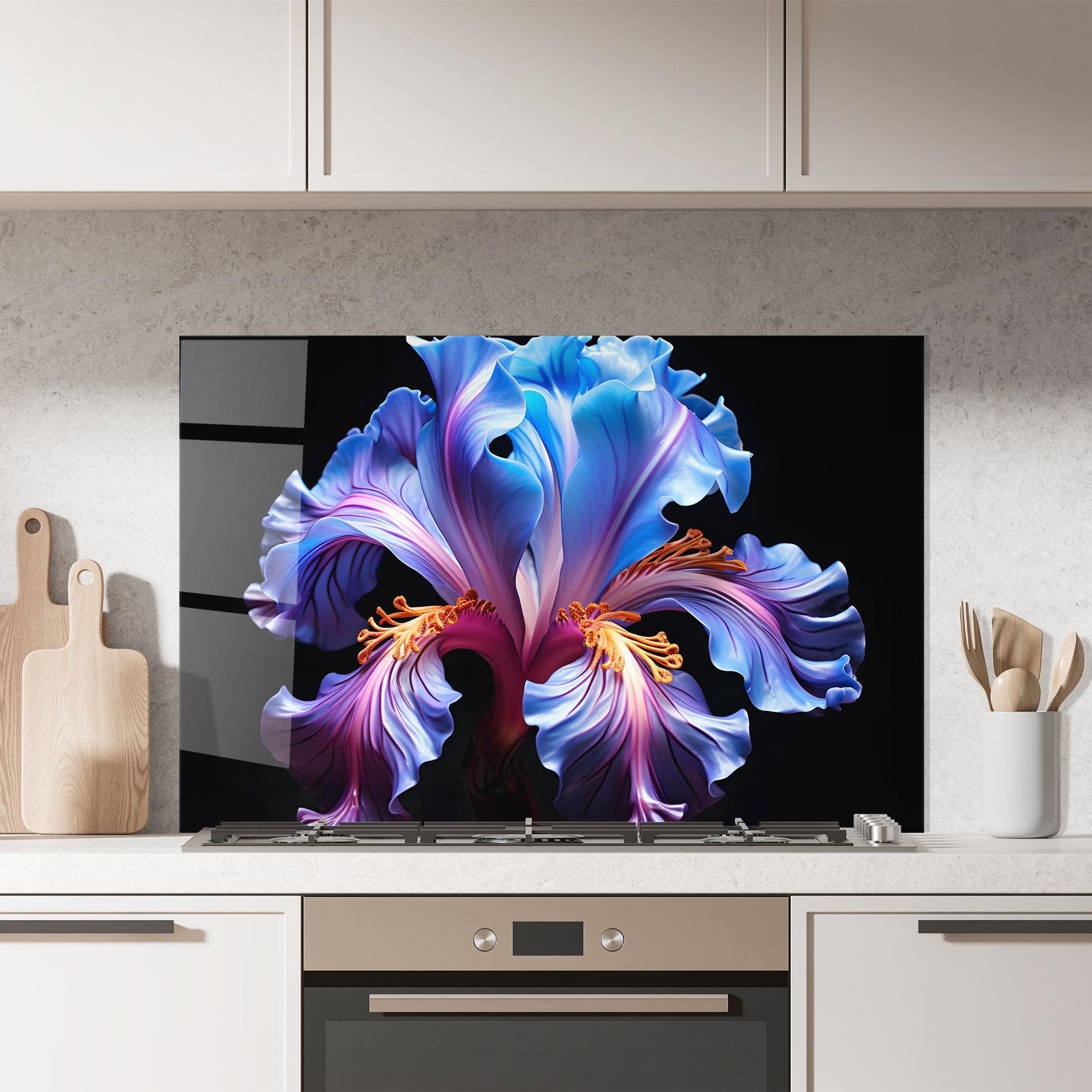 Стъклен панел за кухня Beautiful Iris On Black mockup 7