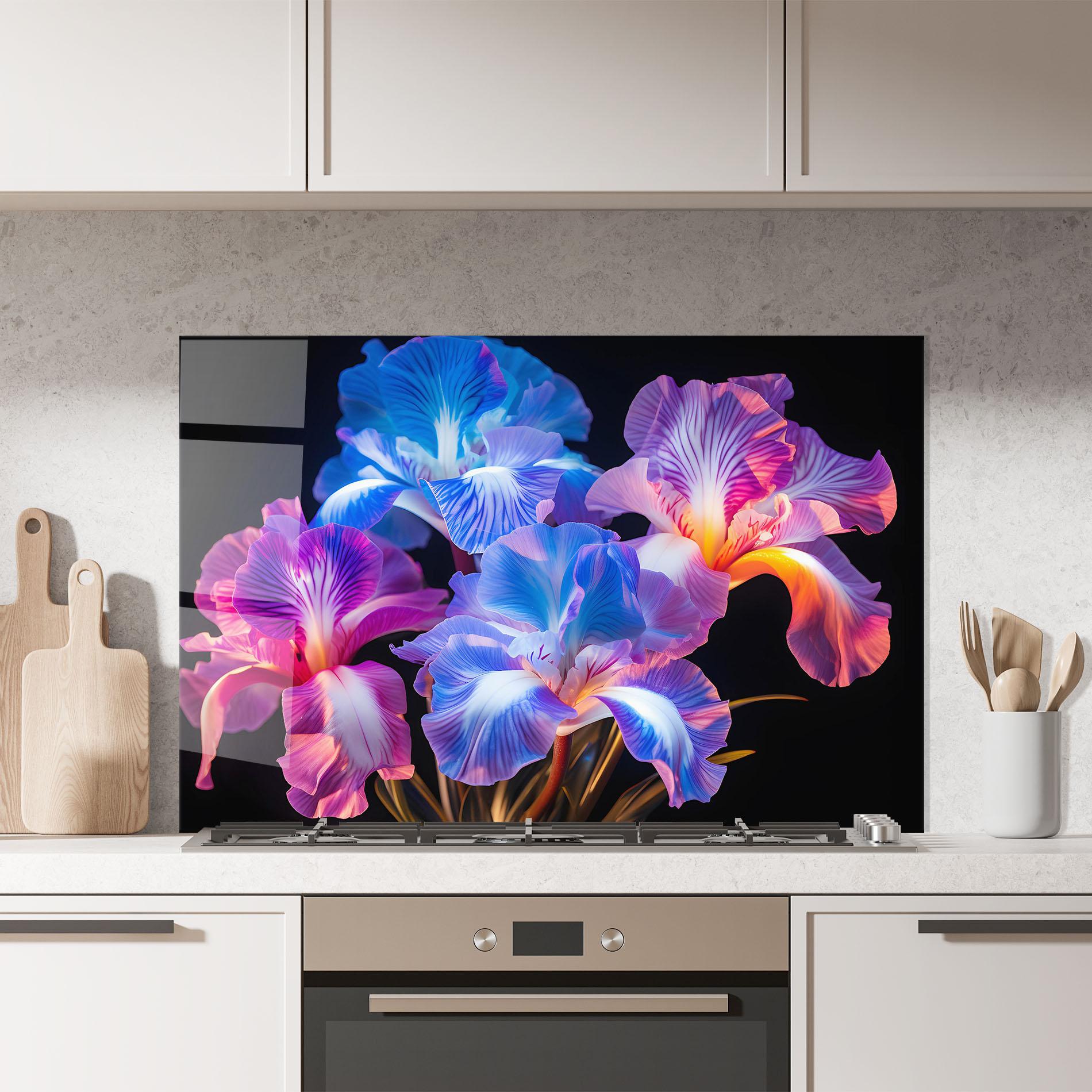 Стъклен панел за кухня Blue Light Iris mockup 7