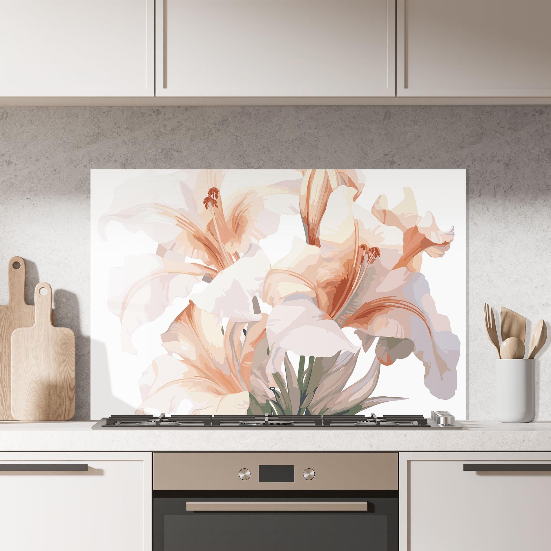 Стъклен панел за кухня Light Orange Iris mockup 7