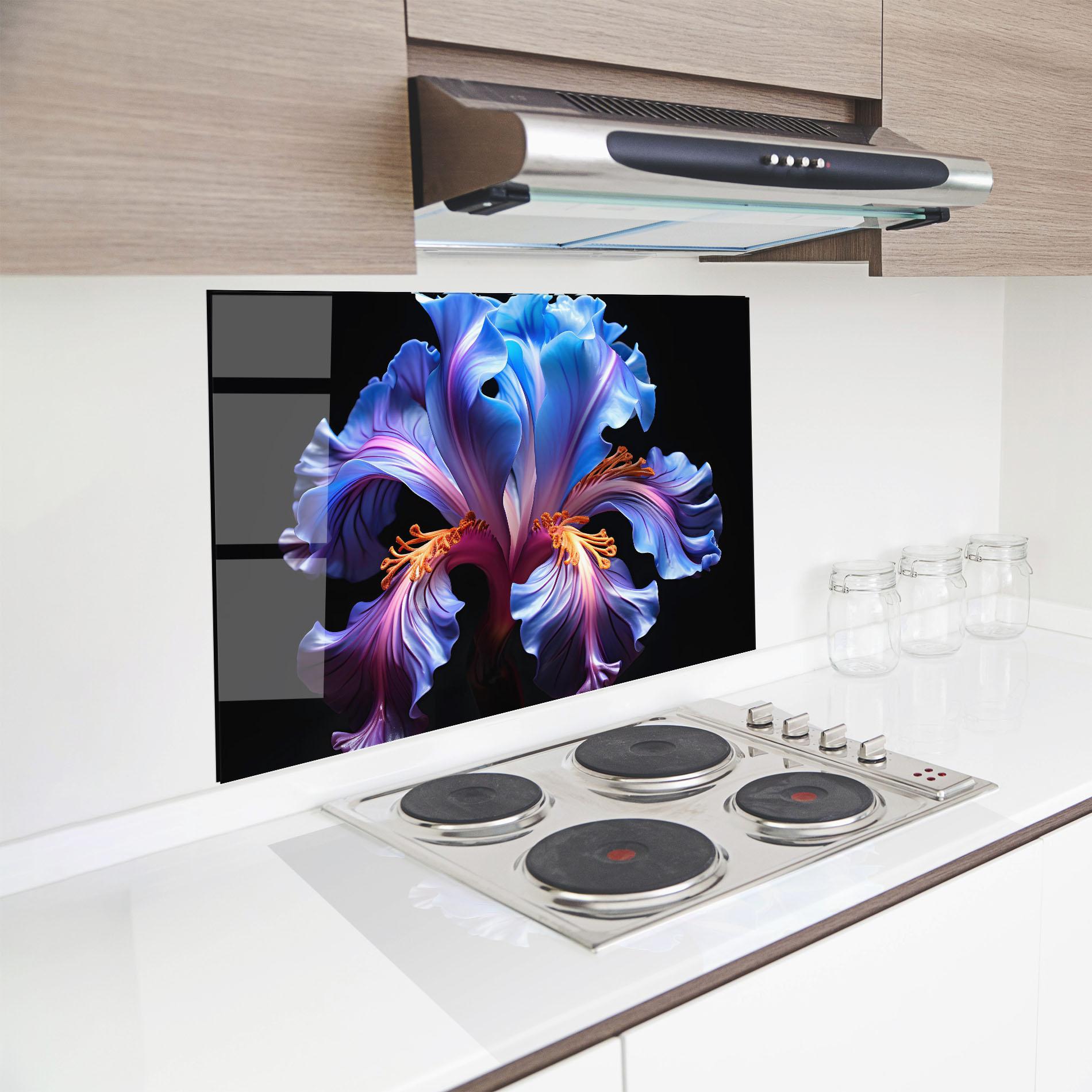 Стъклен панел за кухня Beautiful Iris On Black mockup 8