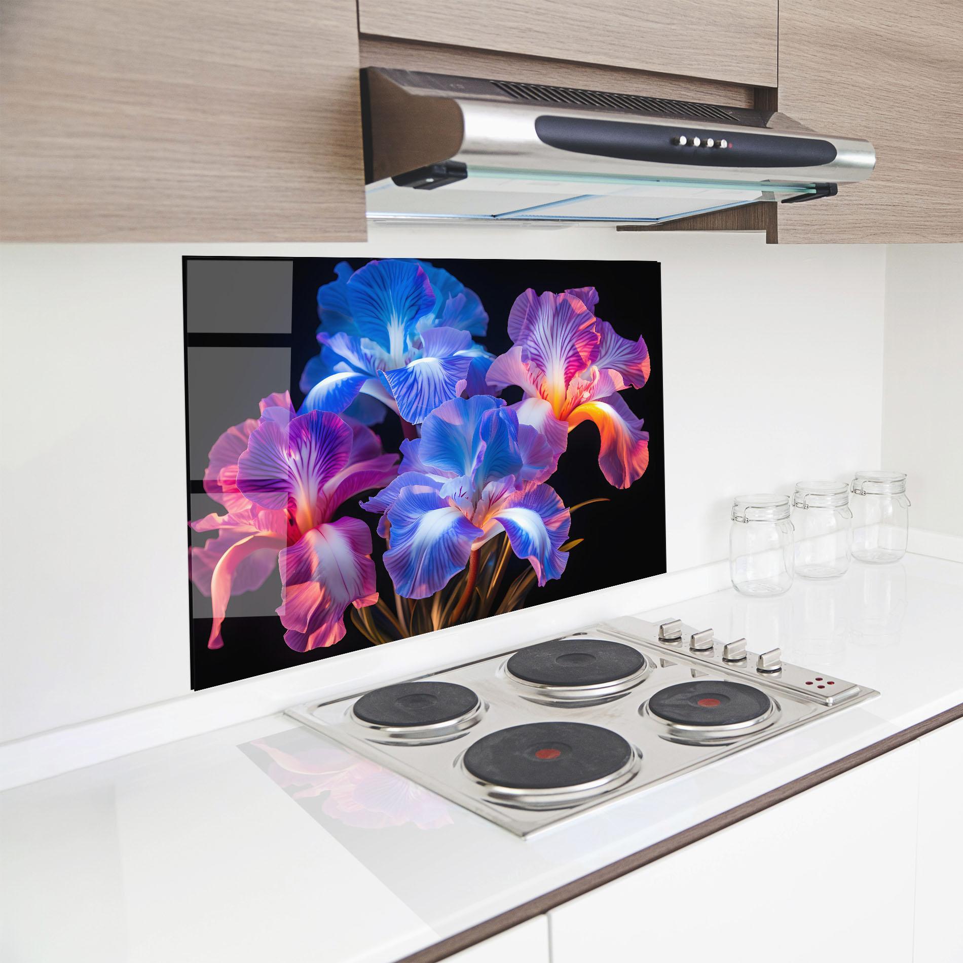 Стъклен панел за кухня Blue Light Iris mockup 8