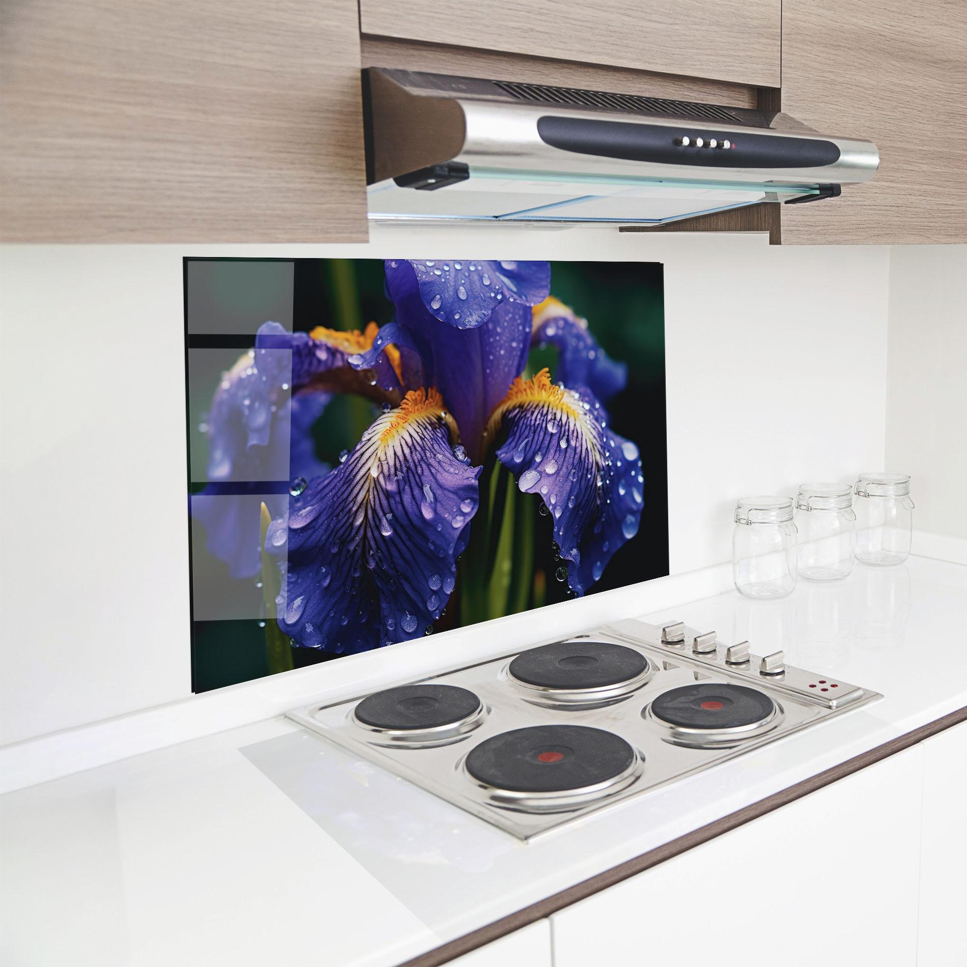 Стъклен панел за кухня Iris Close Up Aftrer Rain mockup 8