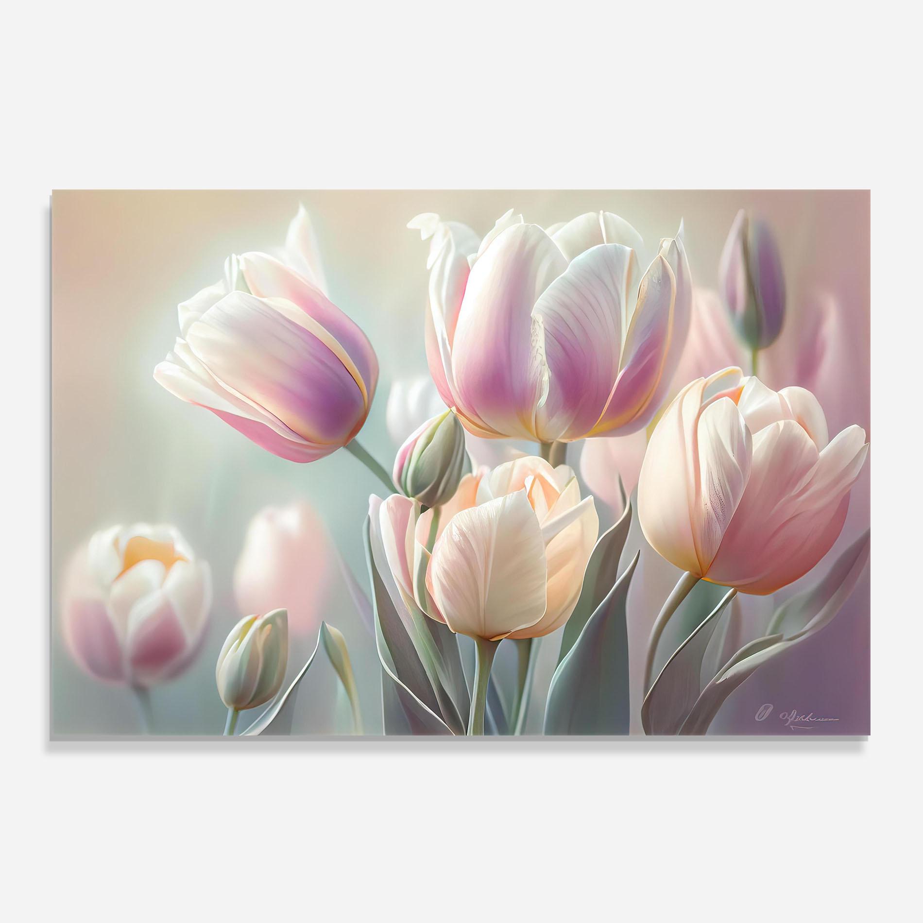 Стъклен панел за кухня Dreamy White Tulips mockup 0