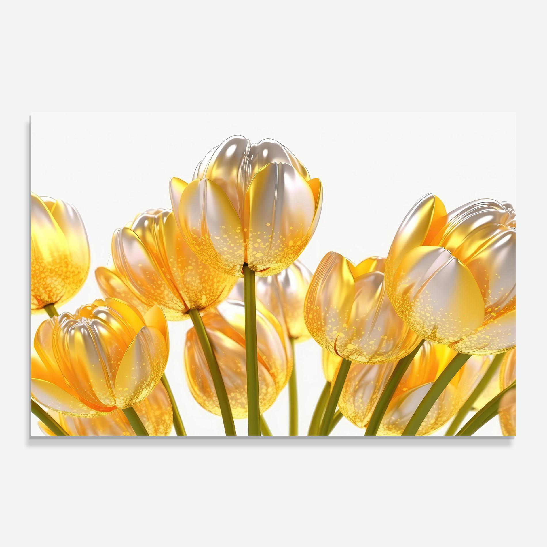 Стъклен панел за кухня Gold White Tulips mockup 0