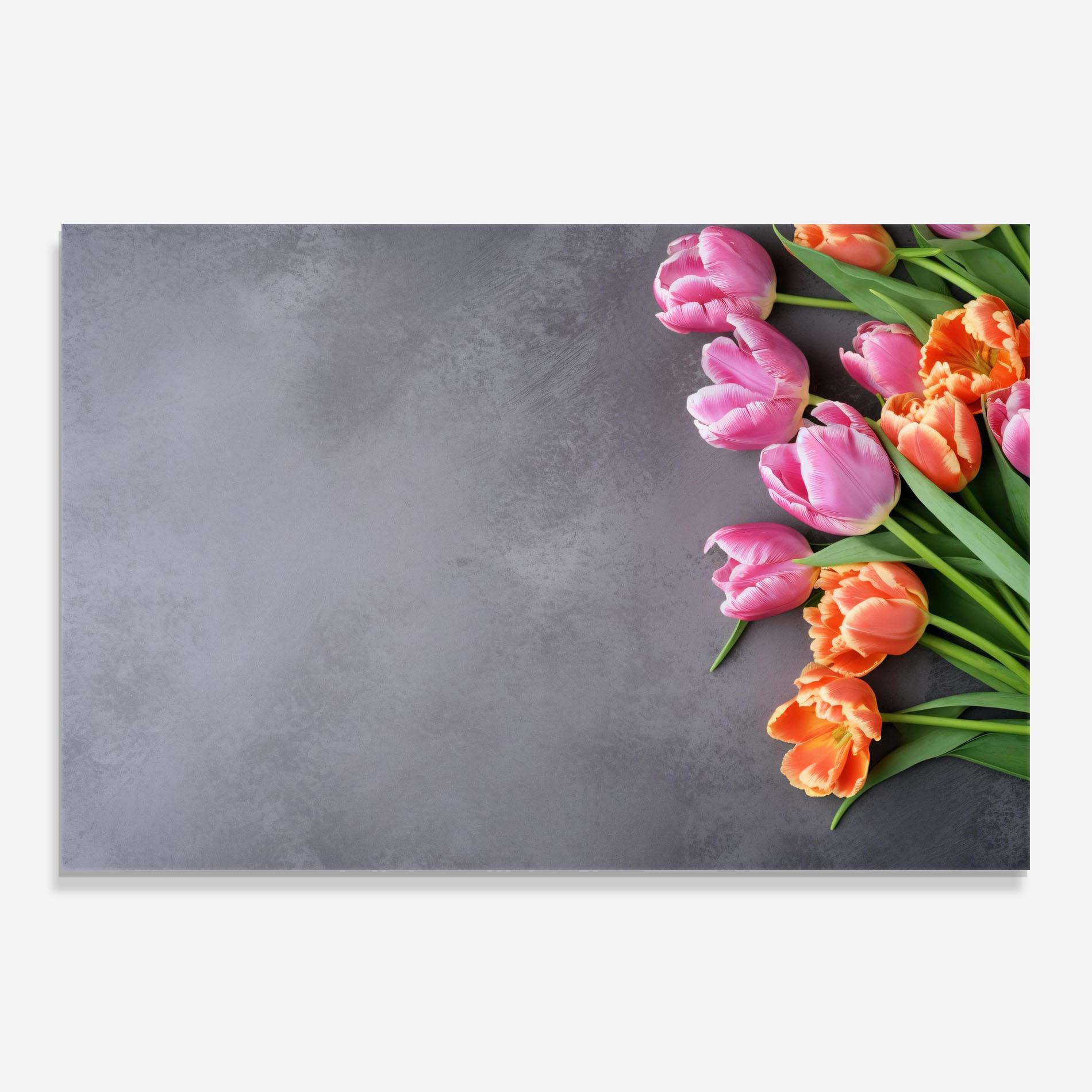 Стъклен панел за кухня Light Orange Pink Tulips mockup 0