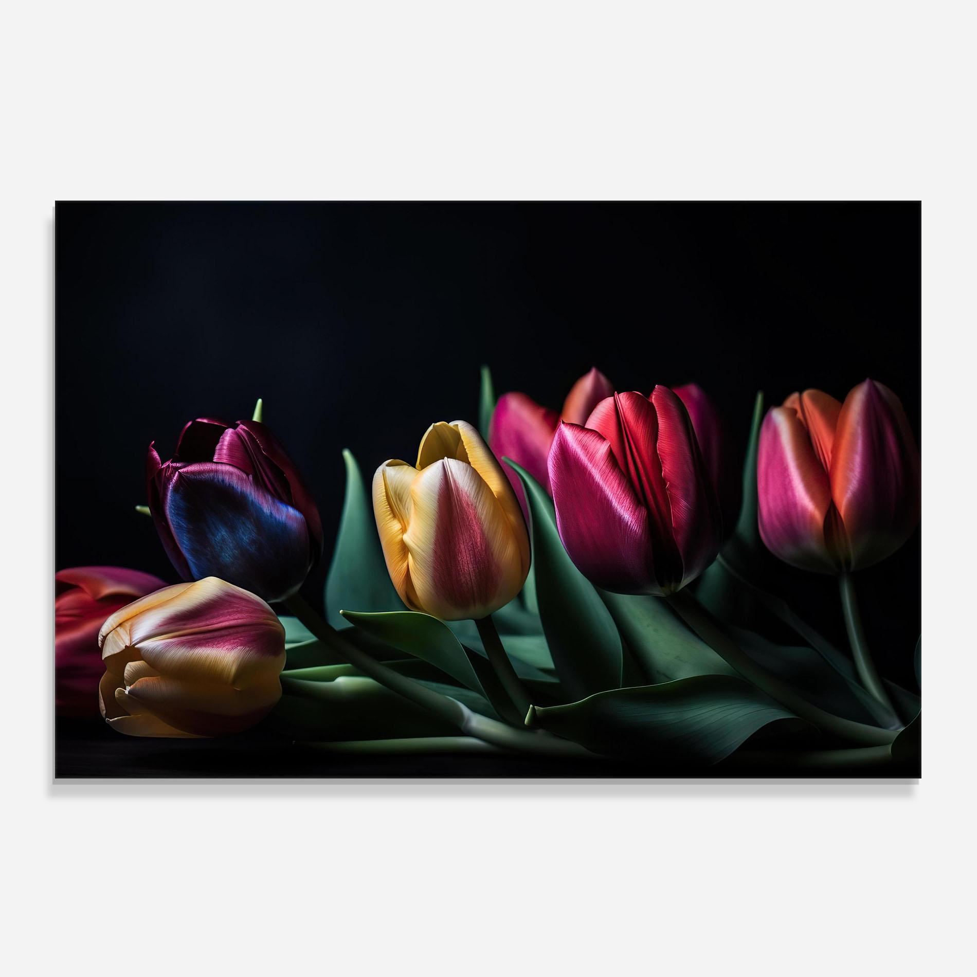 Стъклен панел за кухня Pink Yellow Tulips mockup 0