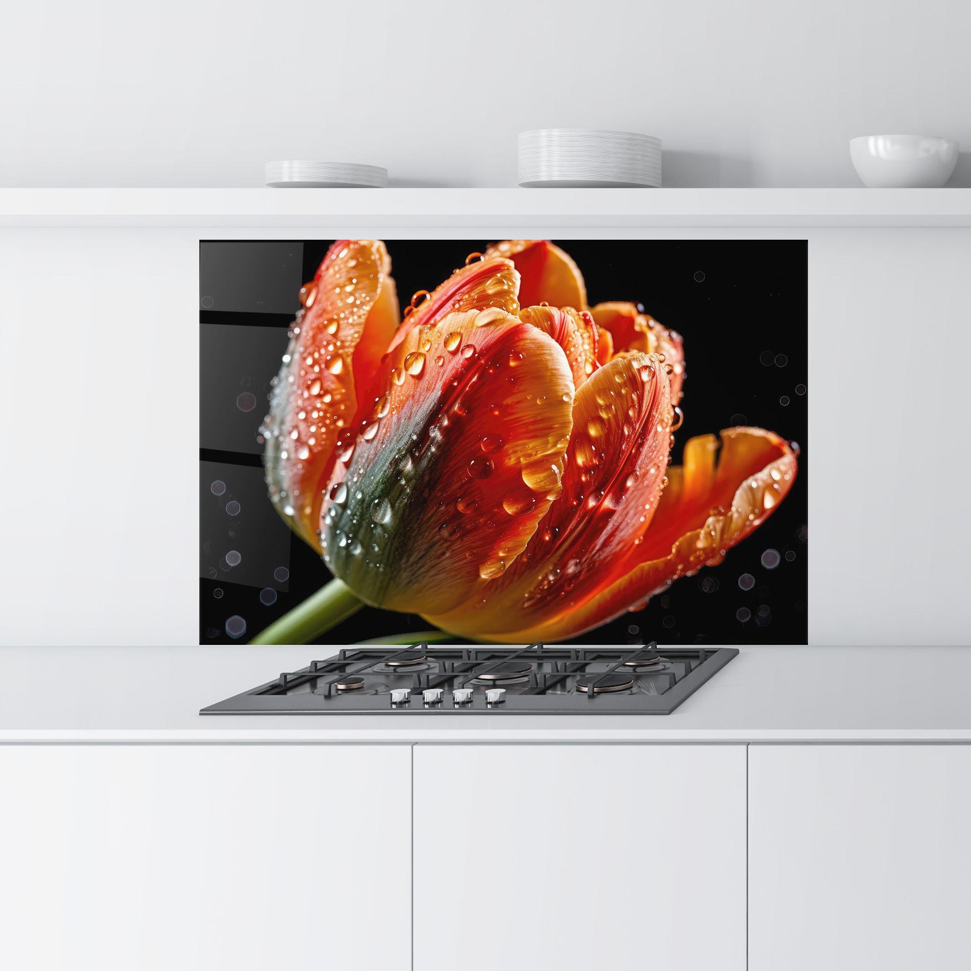 Стъклен панел за кухня Big Wet Orange Tulip mockup 9