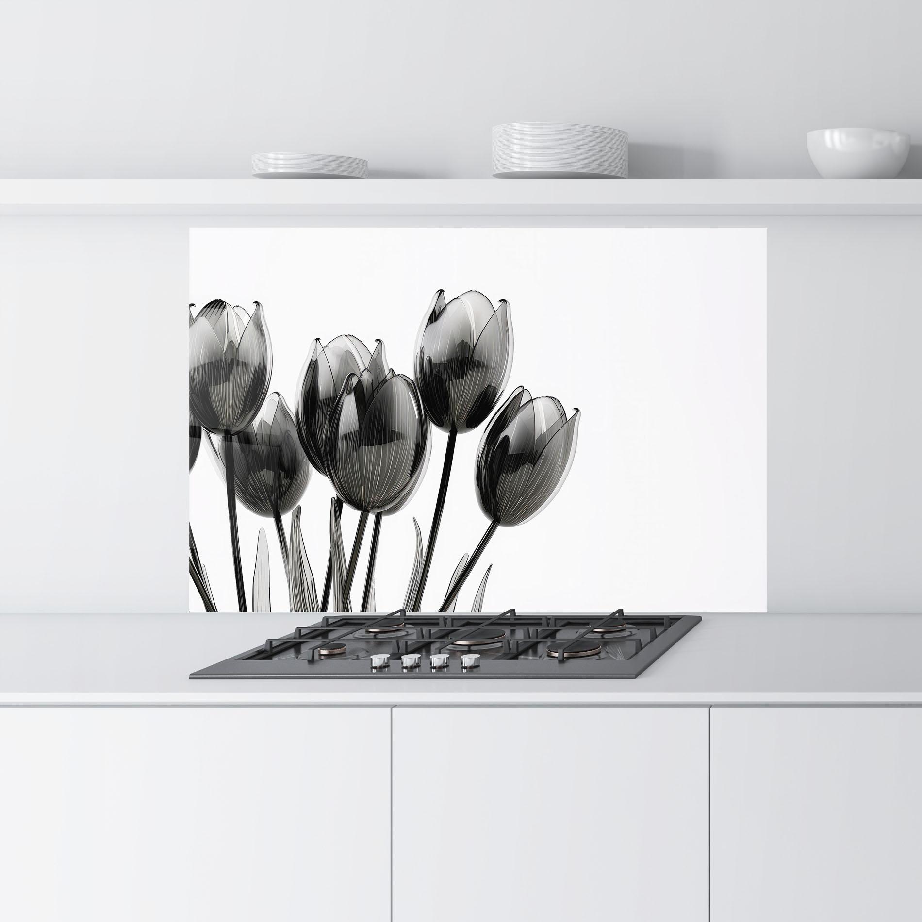 Стъклен панел за кухня Black Glass Tulips mockup 9