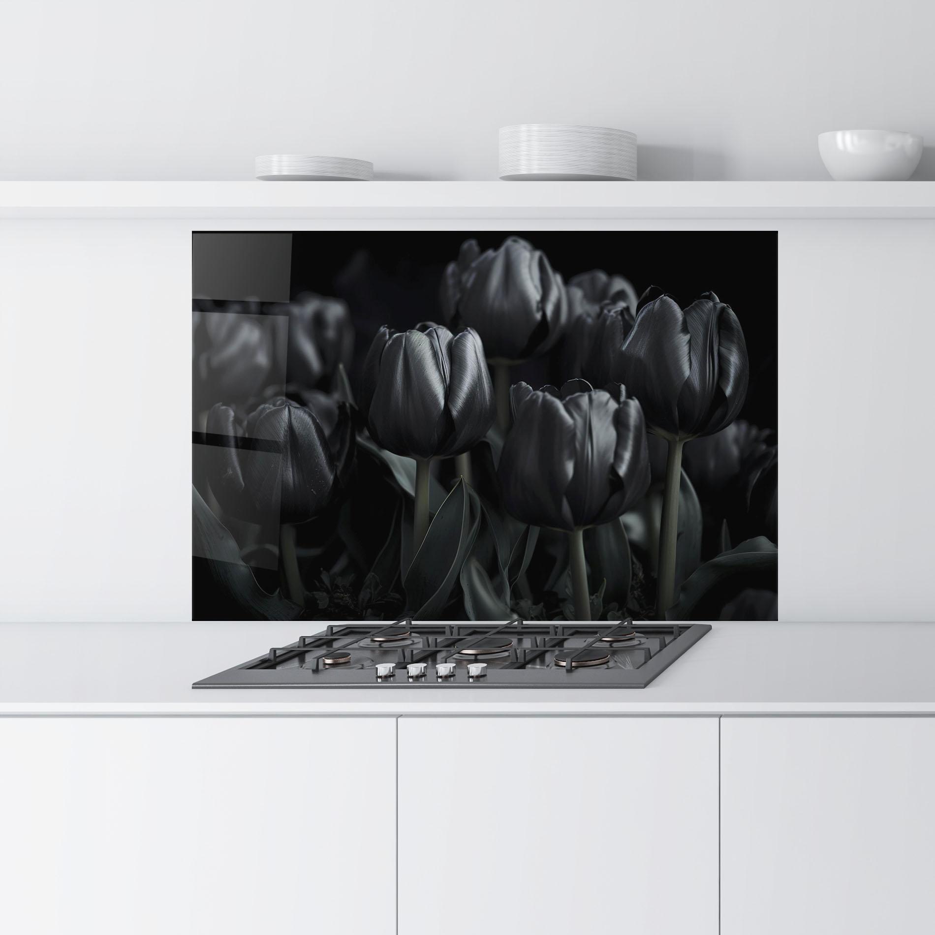 Стъклен панел за кухня Black Tulips mockup 9