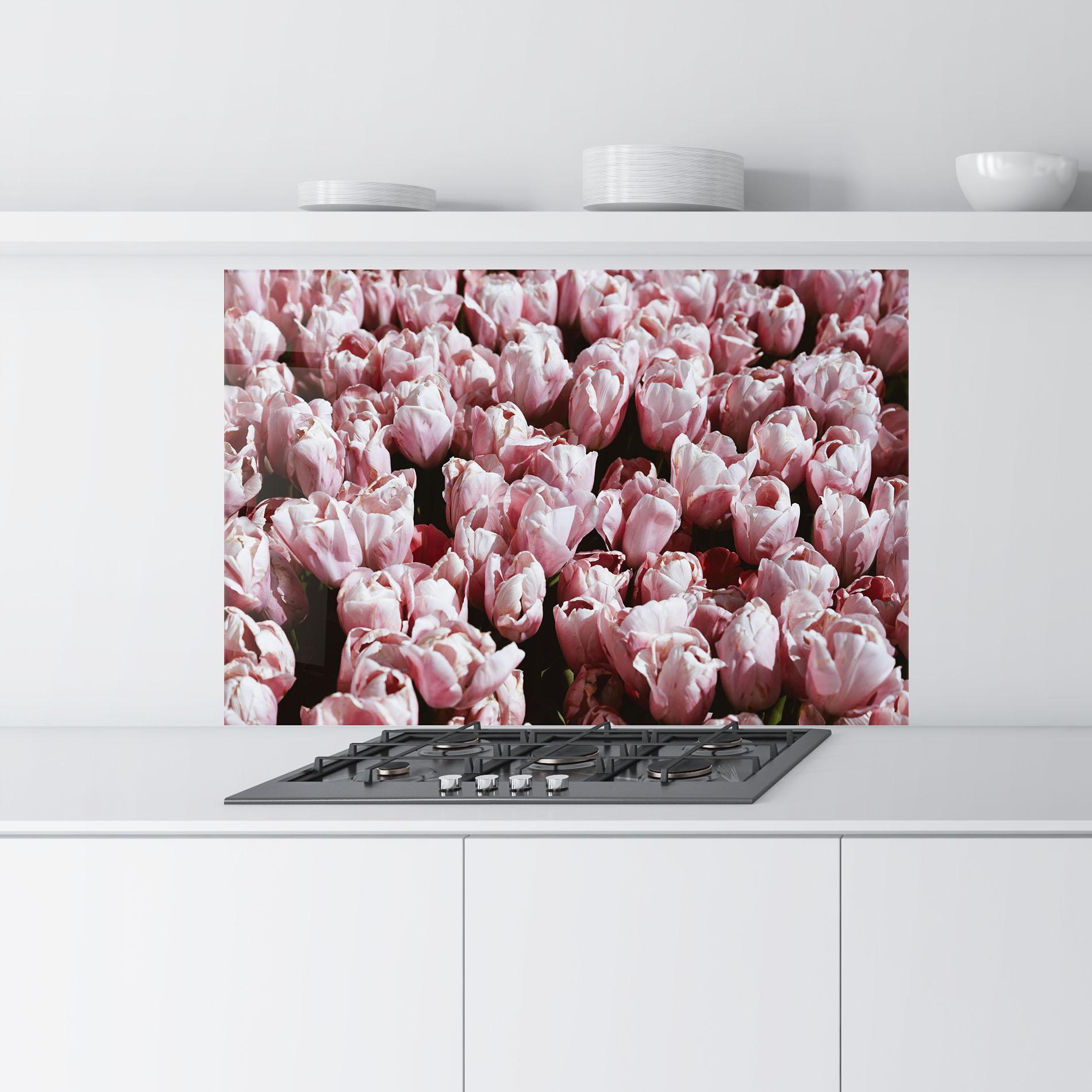 Стъклен панел за кухня Pastel Pink Tulips Wall mockup 9