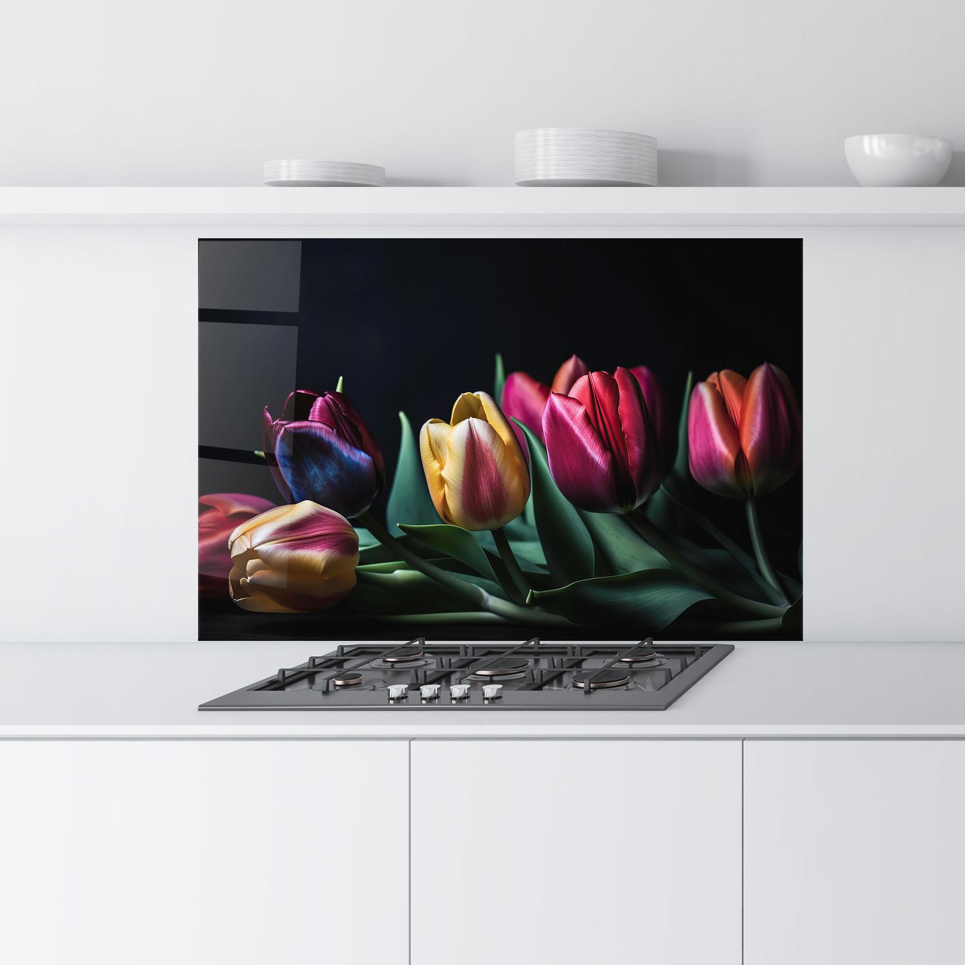 Стъклен панел за кухня Pink Yellow Tulips mockup 9