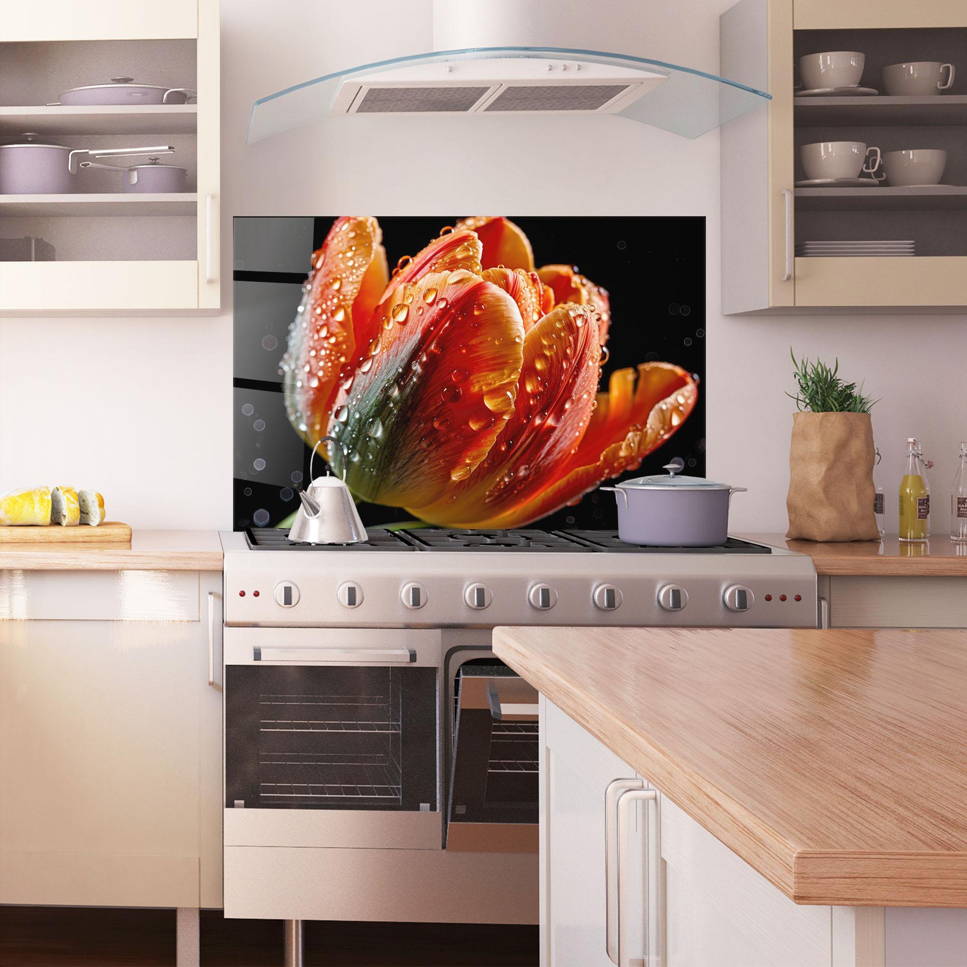 Стъклен панел за кухня Big Wet Orange Tulip mockup 1