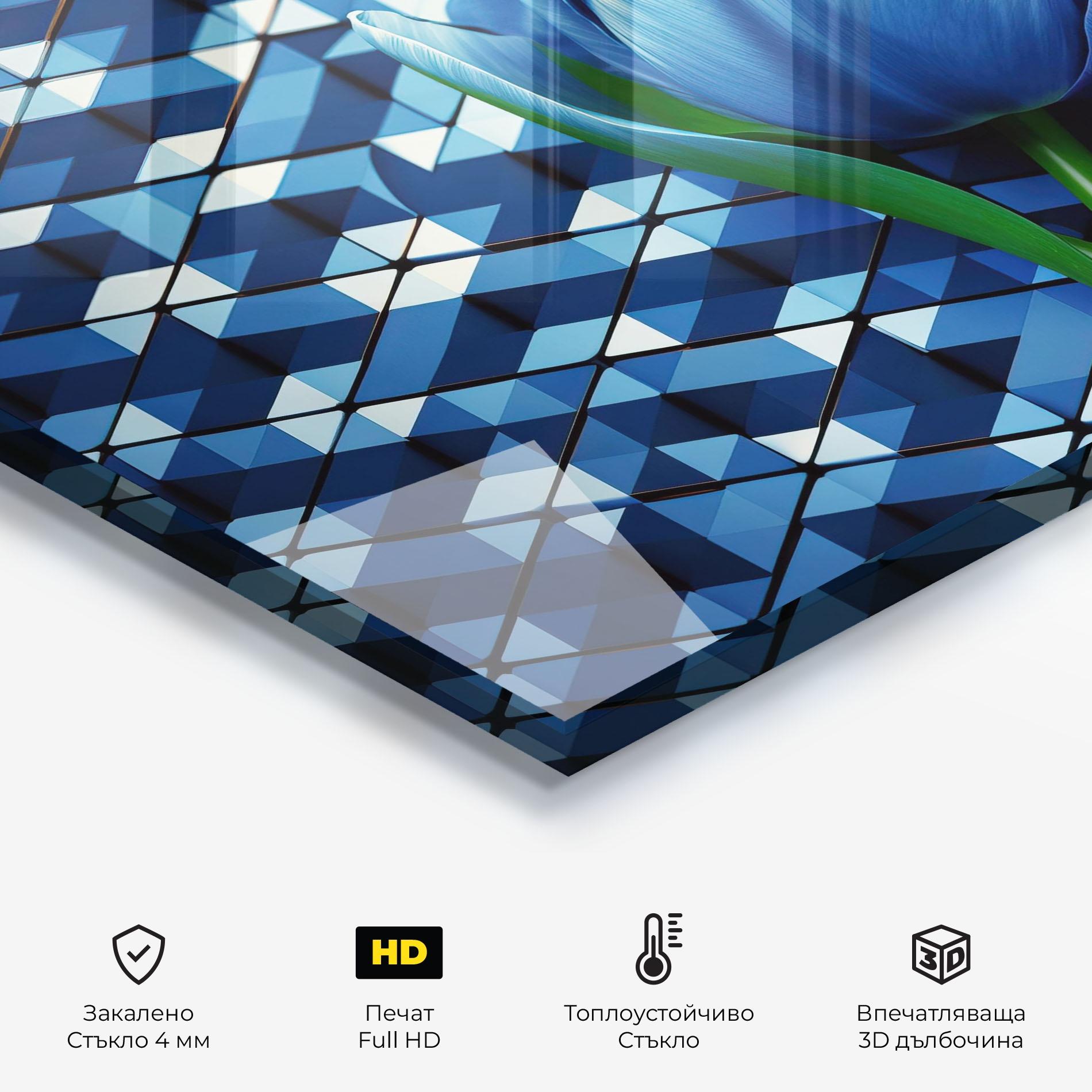 Стъклен панел за кухня Blue Tulip mockup 2