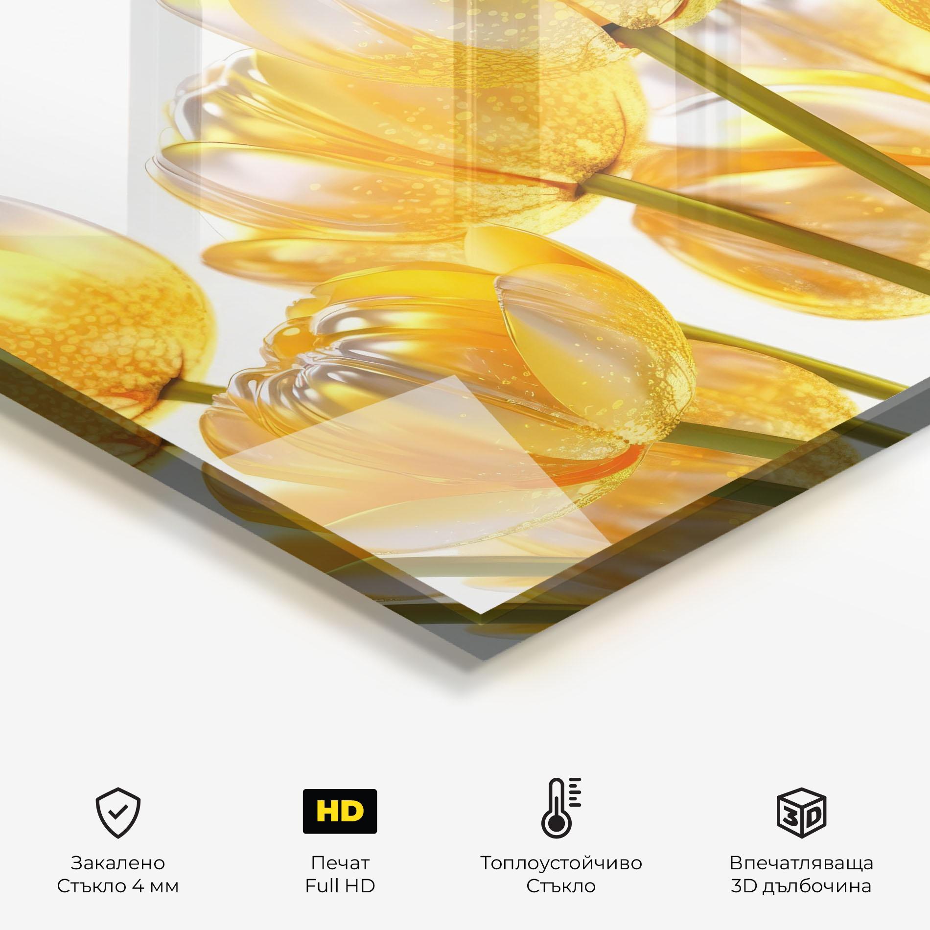 Стъклен панел за кухня Gold White Tulips mockup 2
