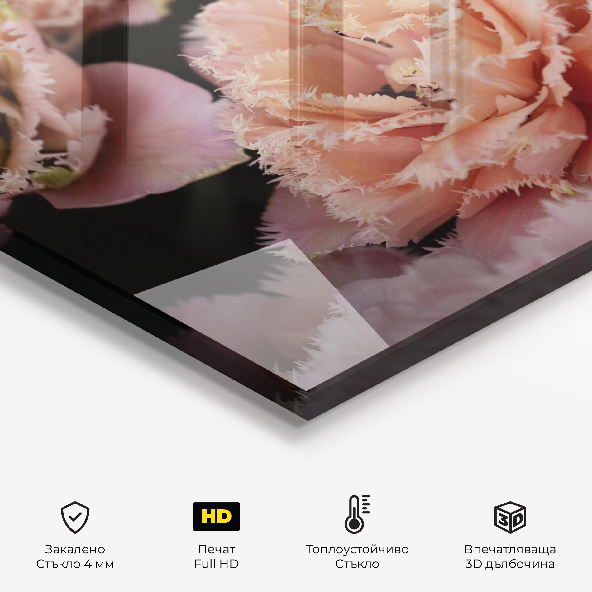 Стъклен панел за кухня Pastel Fringed Tulips mockup 2