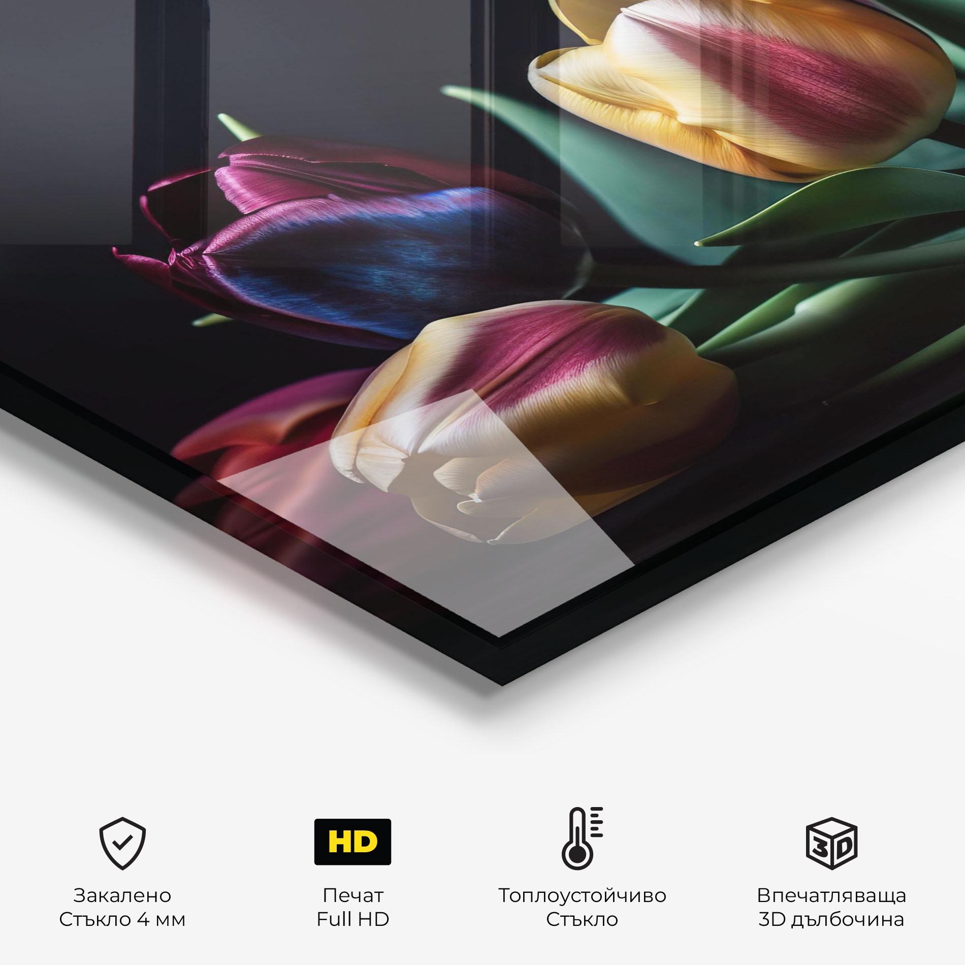 Стъклен панел за кухня Pink Yellow Tulips mockup 2