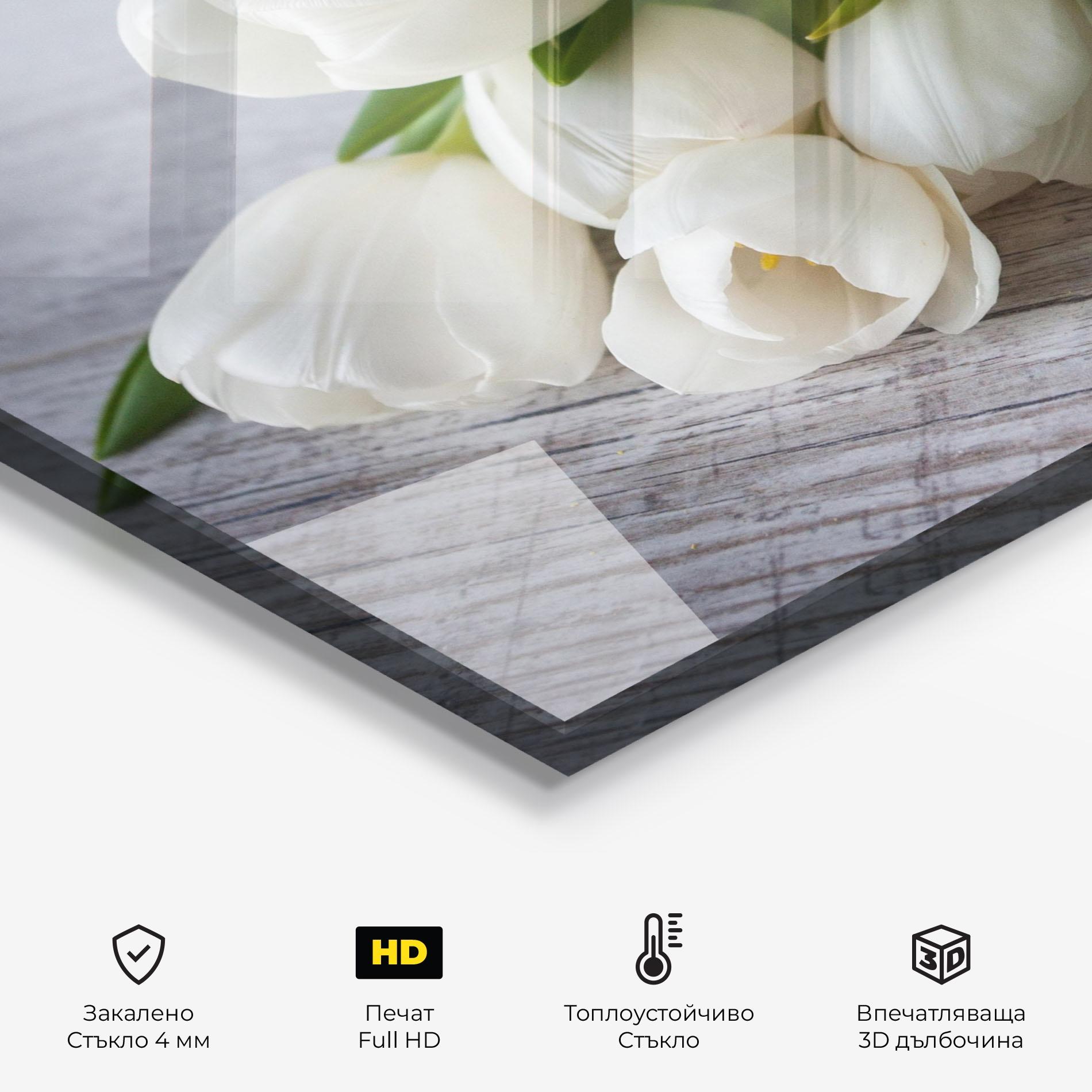 Стъклен панел за кухня White Tulips Bouquet mockup 2