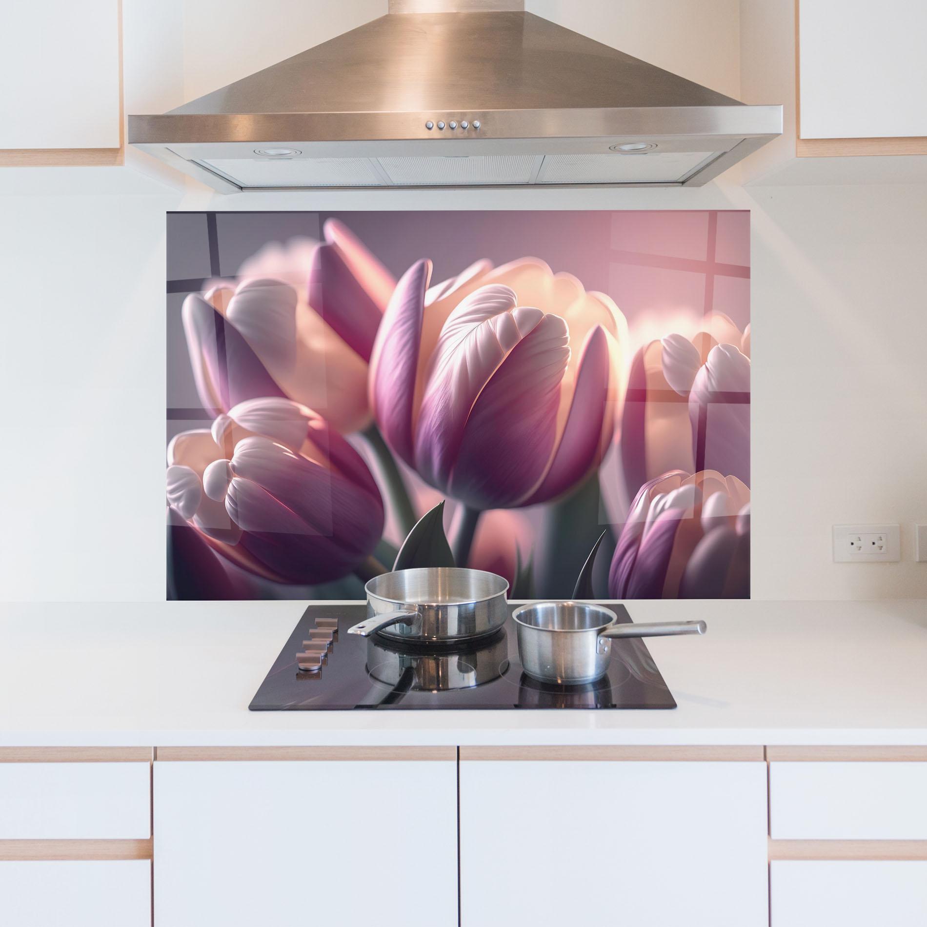 Стъклен панел за кухня Pastel Pink Tulips mockup 5