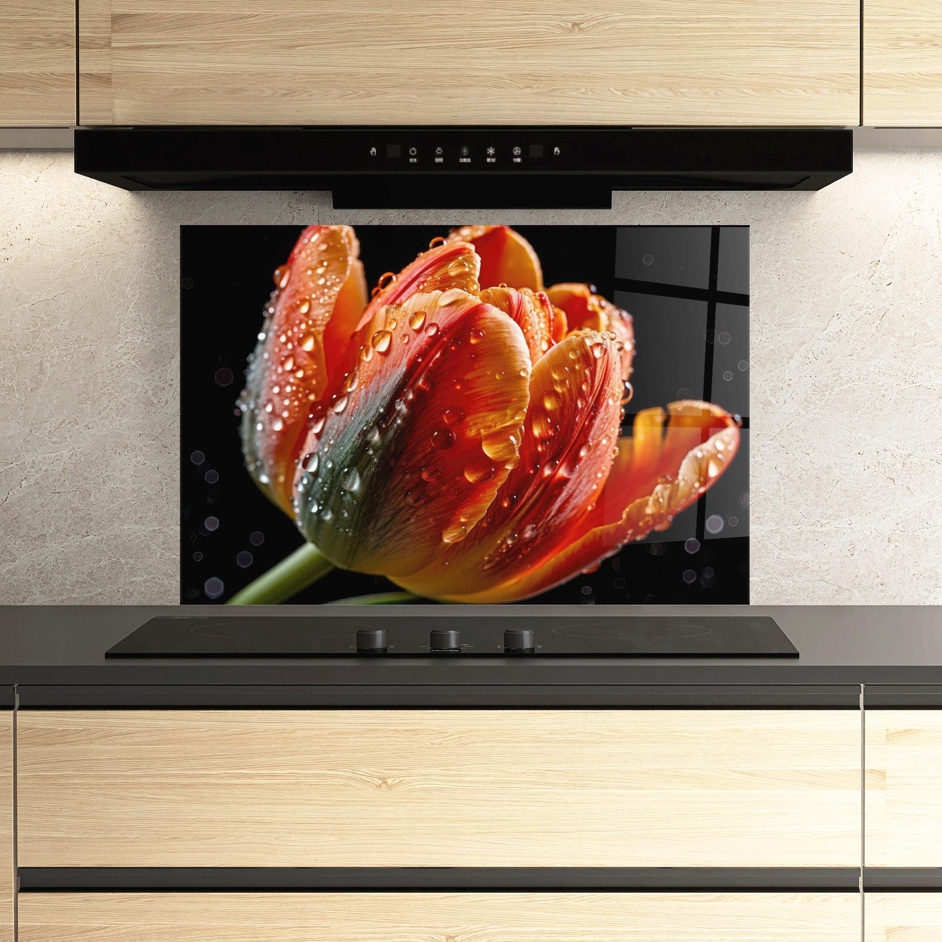 Стъклен панел за кухня Big Wet Orange Tulip mockup 3