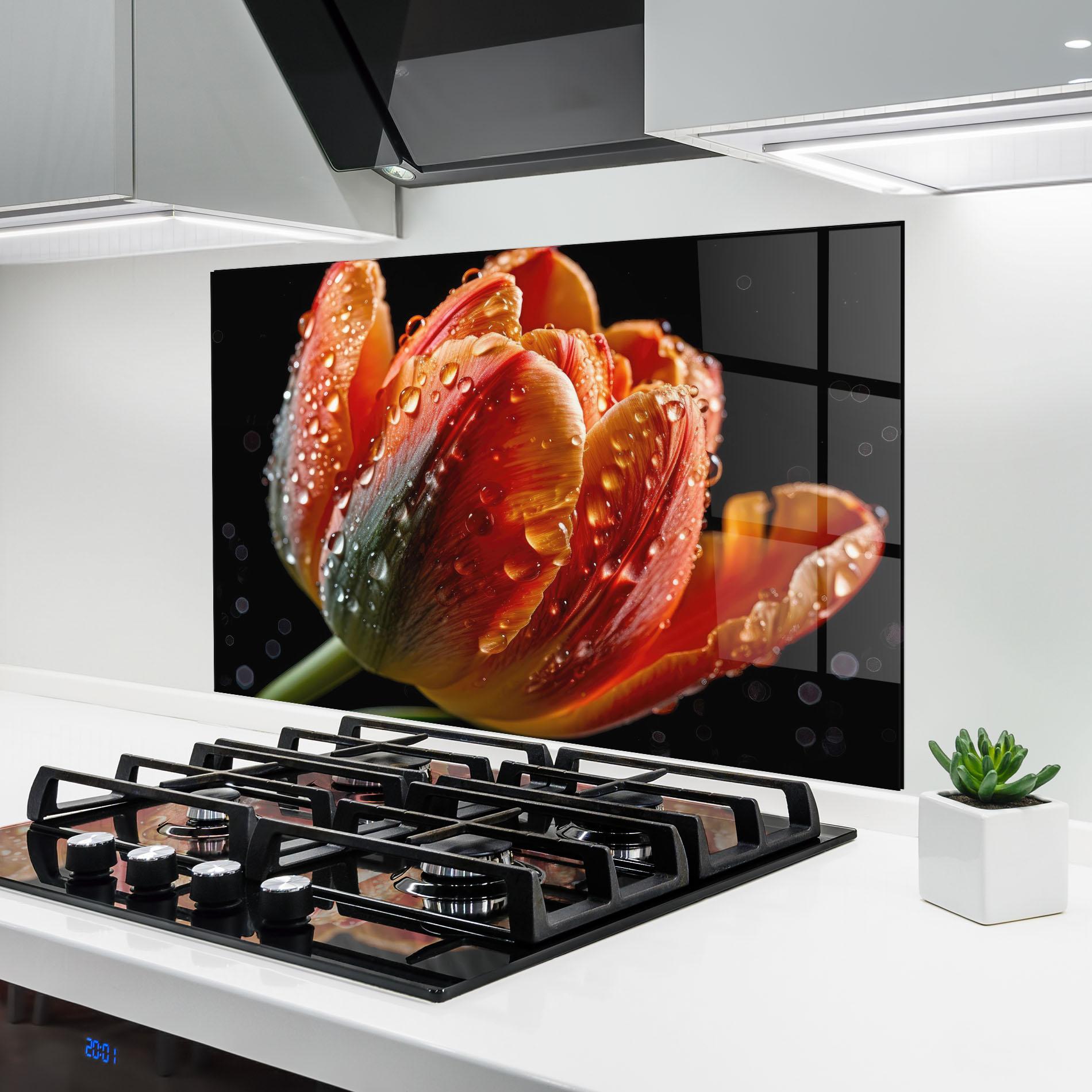Стъклен панел за кухня Big Wet Orange Tulip mockup 6