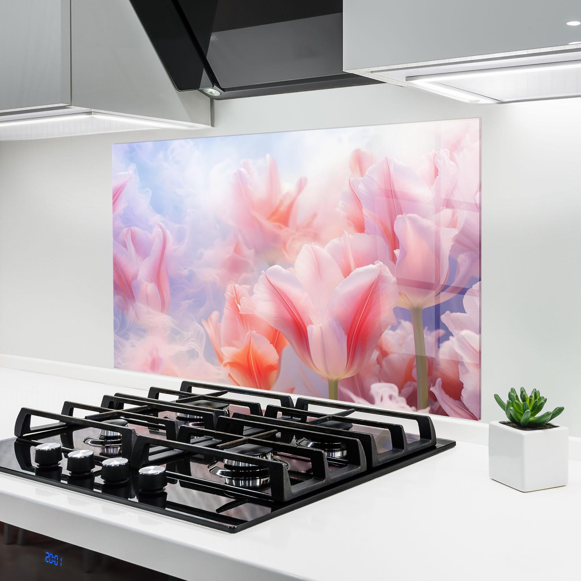Стъклен панел за кухня Dreamy Pink Tulips mockup 6