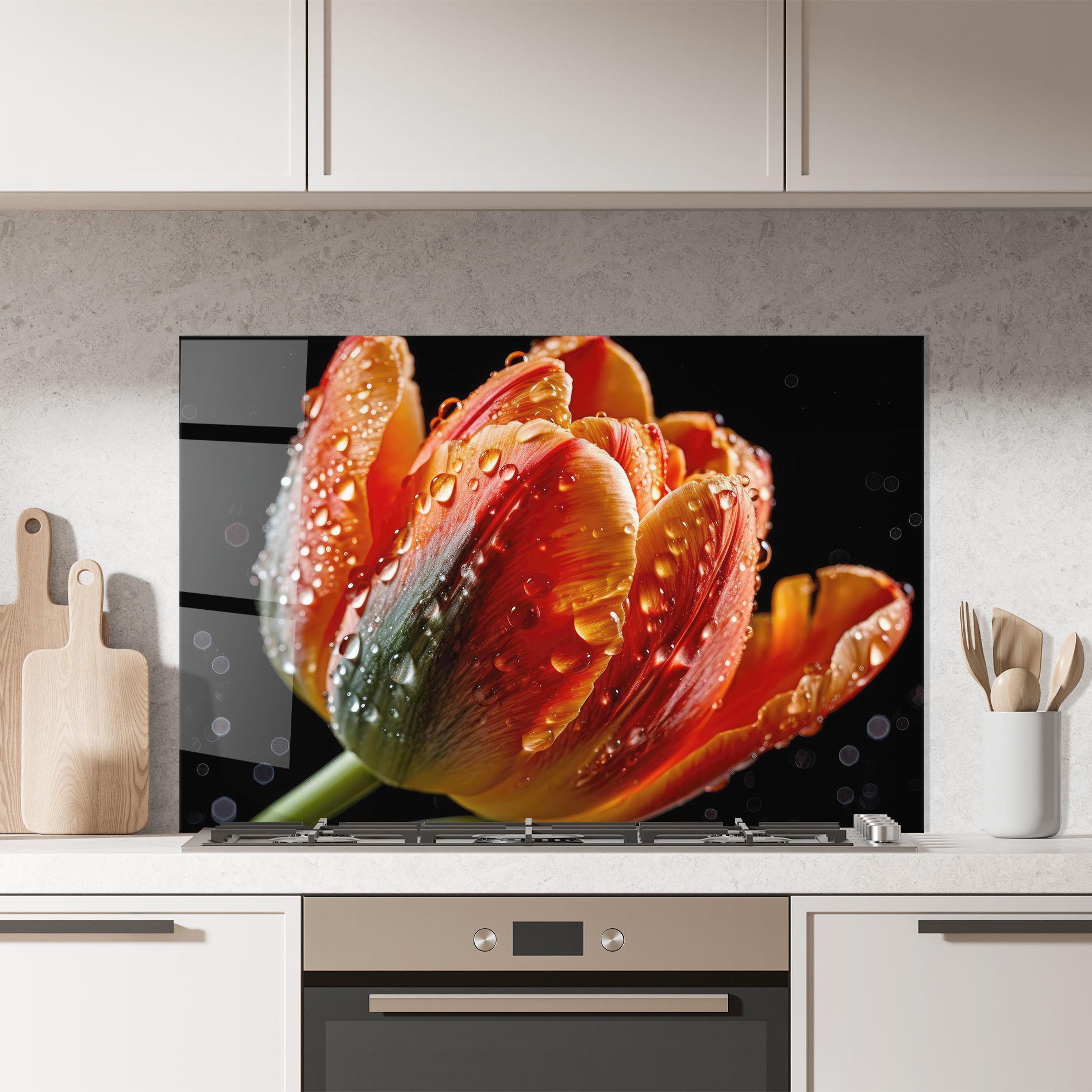 Стъклен панел за кухня Big Wet Orange Tulip mockup 7