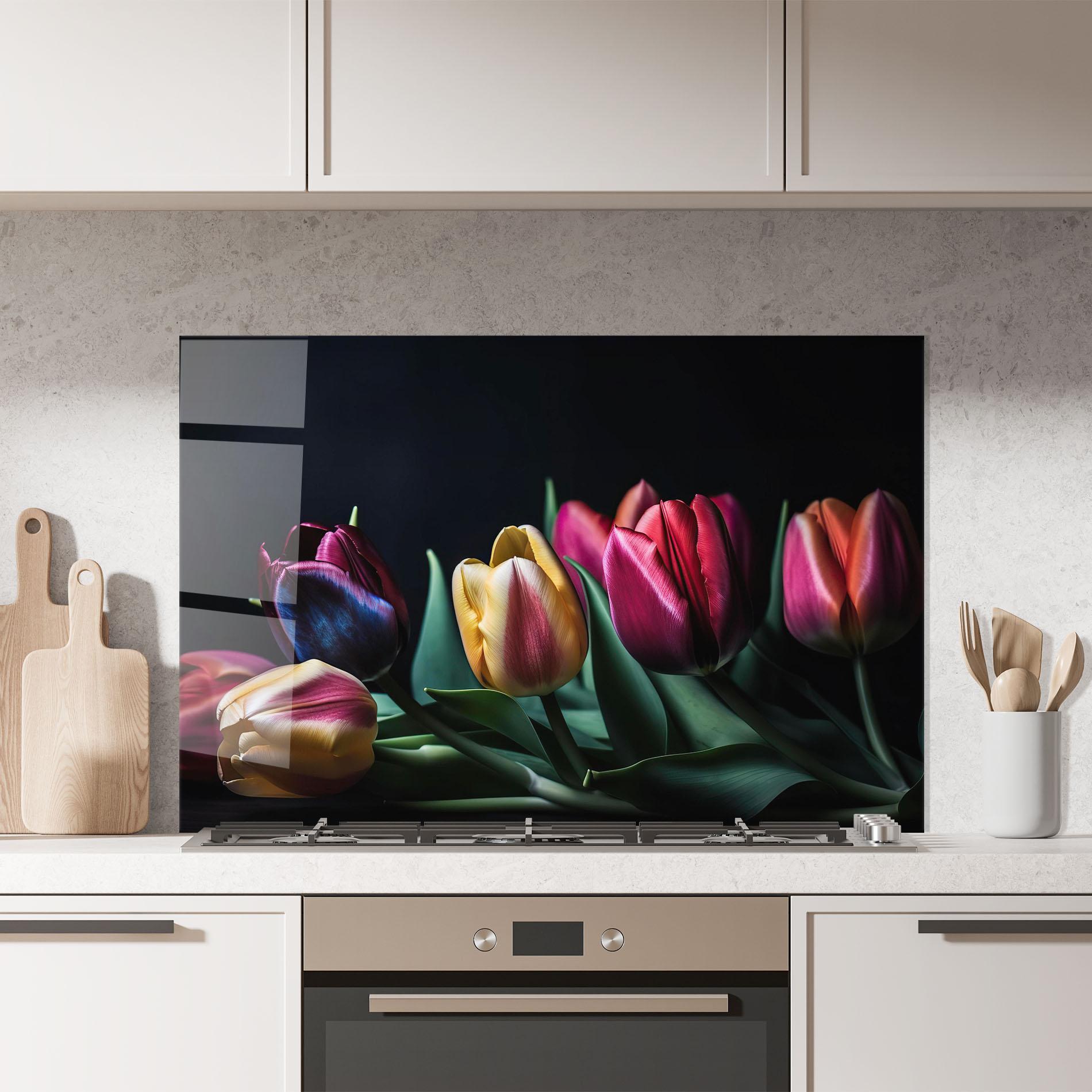 Стъклен панел за кухня Pink Yellow Tulips mockup 7