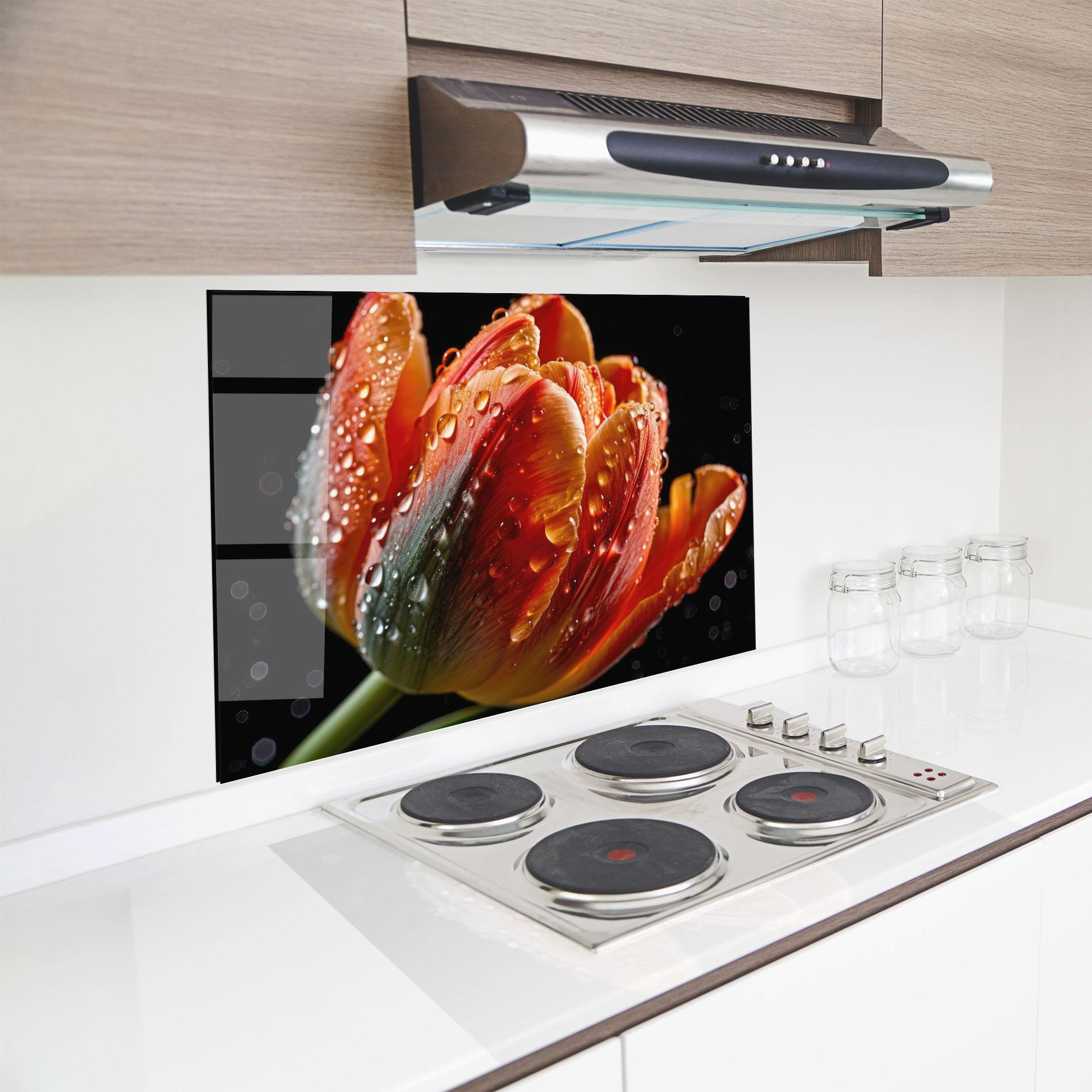 Стъклен панел за кухня Big Wet Orange Tulip mockup 8