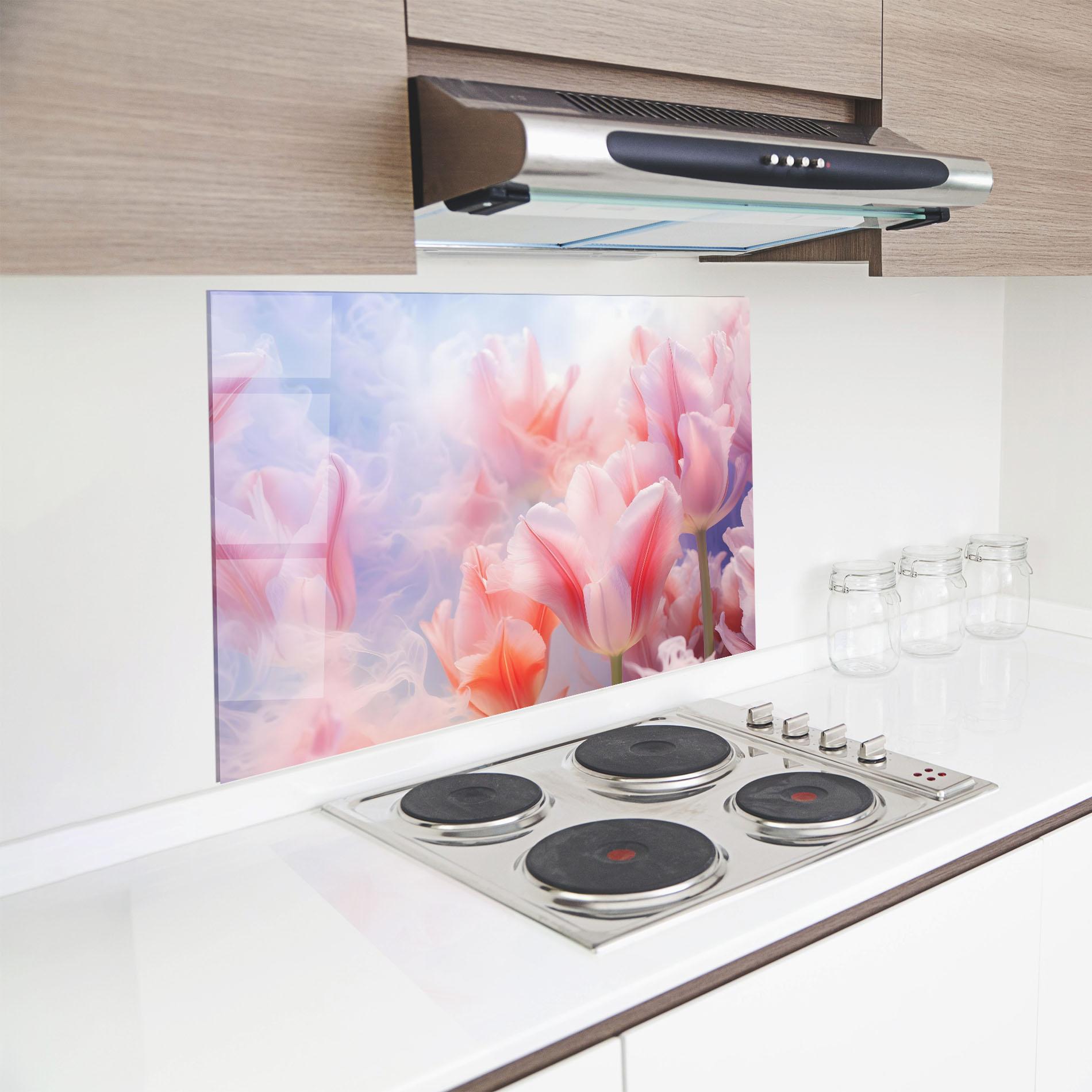 Стъклен панел за кухня Dreamy Pink Tulips mockup 8