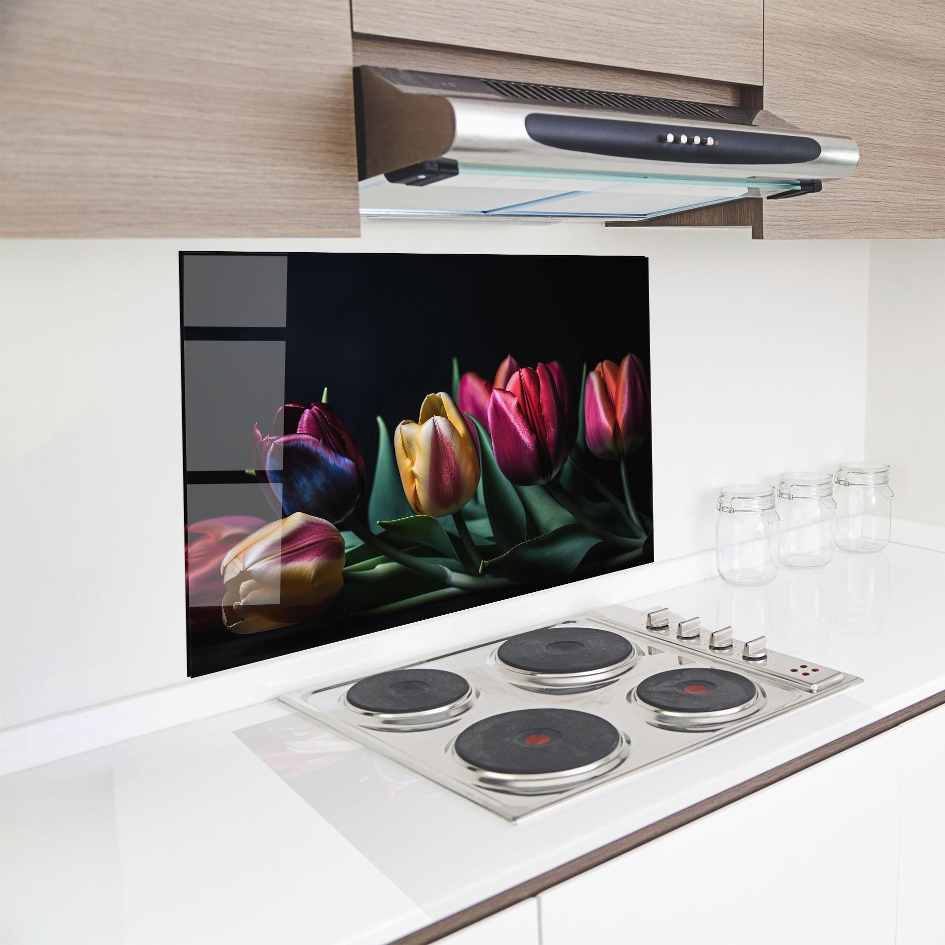 Стъклен панел за кухня Pink Yellow Tulips mockup 8