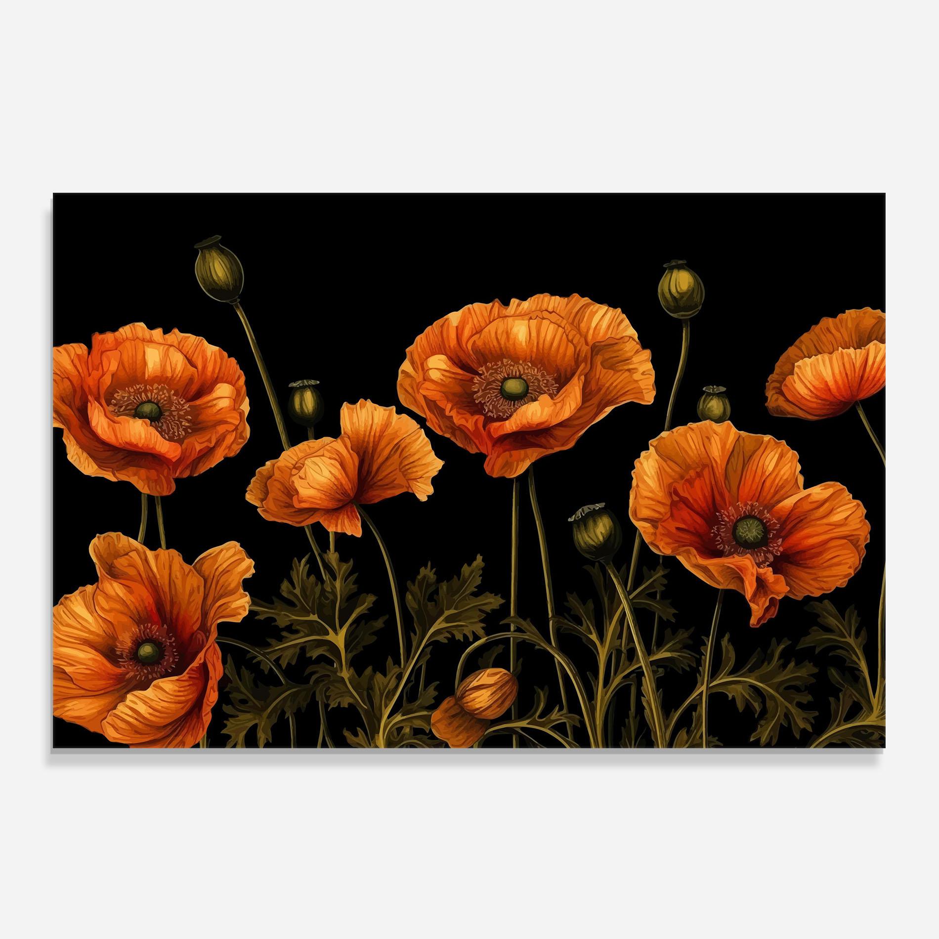 Стъклен панел за кухня Orange Poppies mockup 0
