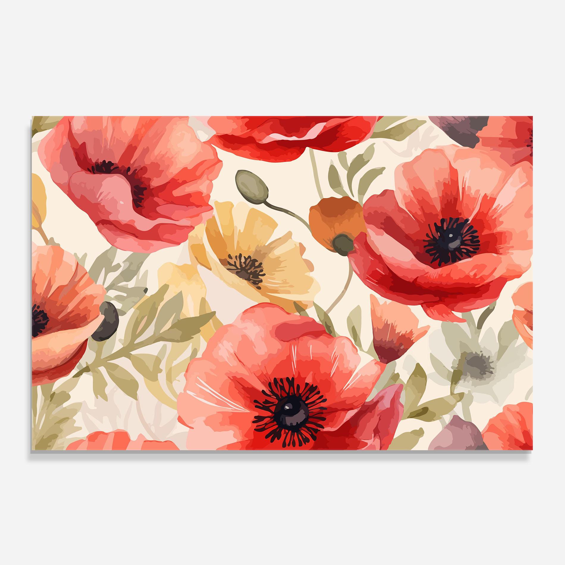 Стъклен панел за кухня Orange Red Poppy mockup 0