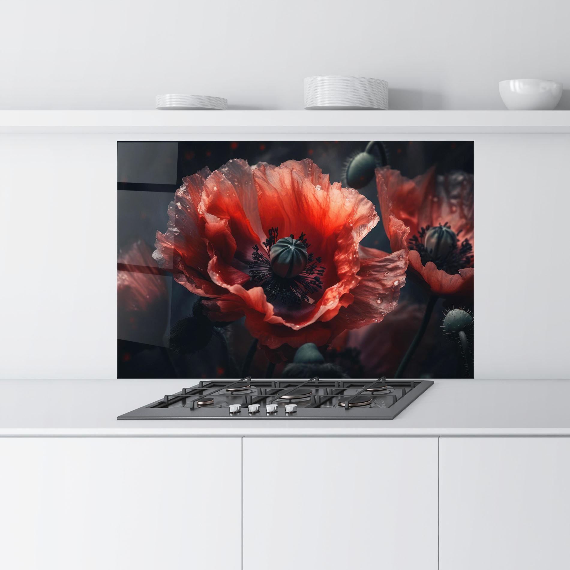 Стъклен панел за кухня Dark Shade Poppy mockup 9
