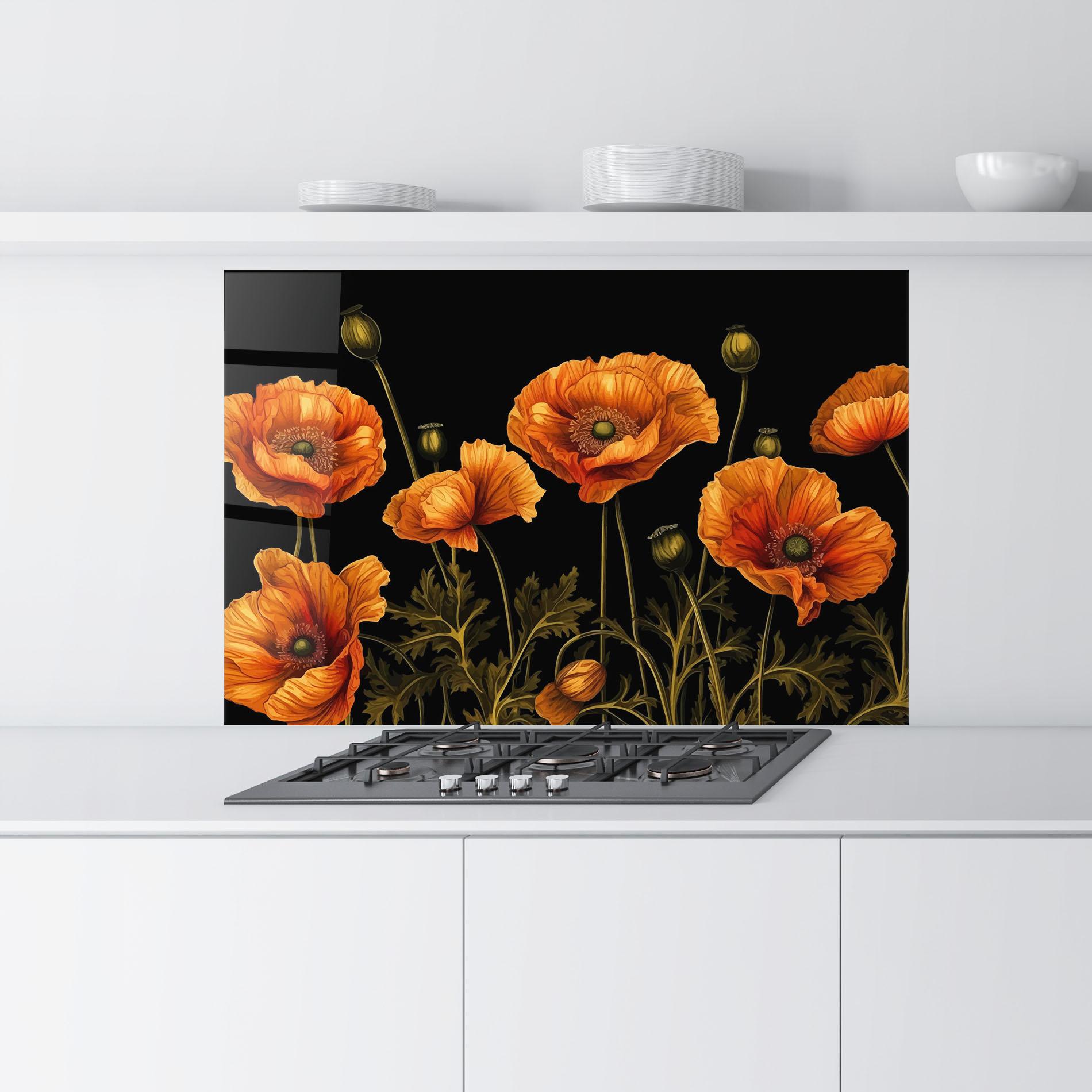 Стъклен панел за кухня Orange Poppies mockup 9