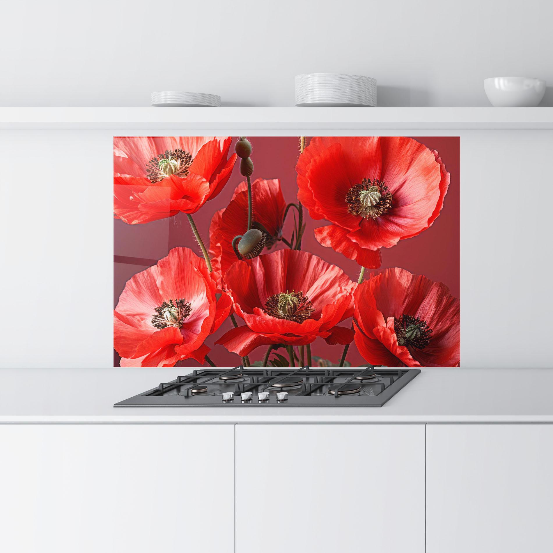 Стъклен панел за кухня Red Poppies mockup 9