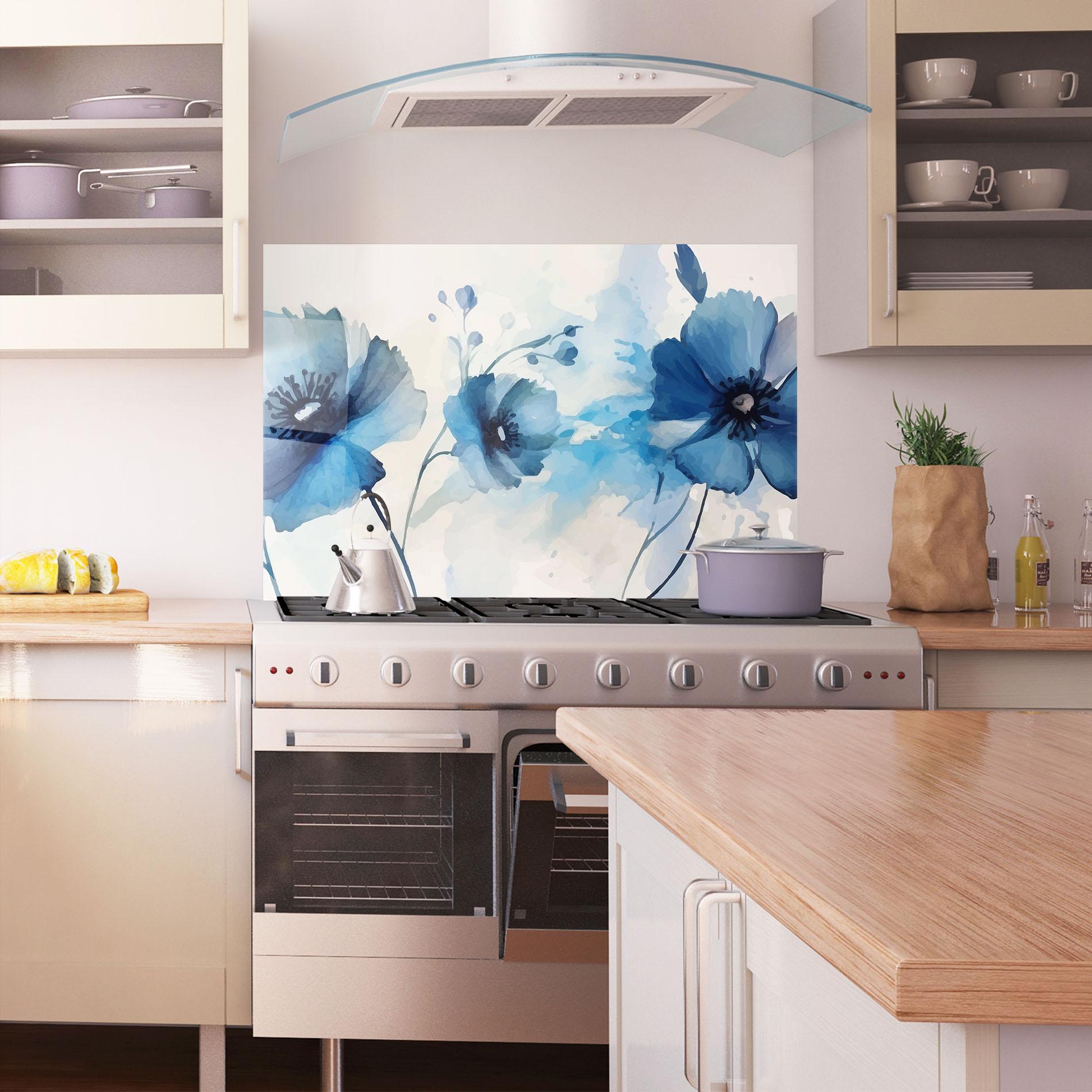 Стъклен панел за кухня Blue Poppies mockup 1