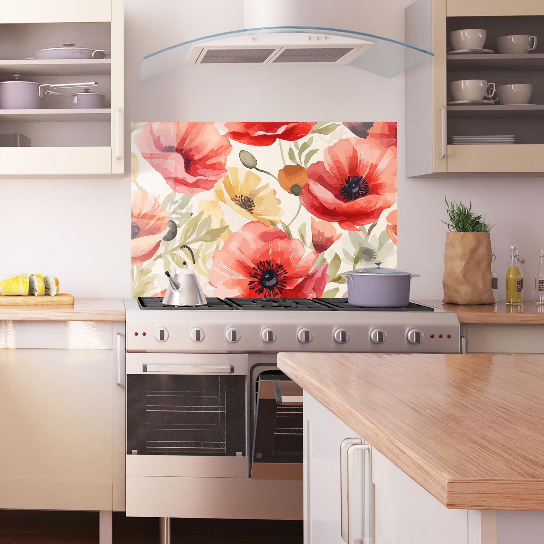 Стъклен панел за кухня Orange Red Poppy mockup 1
