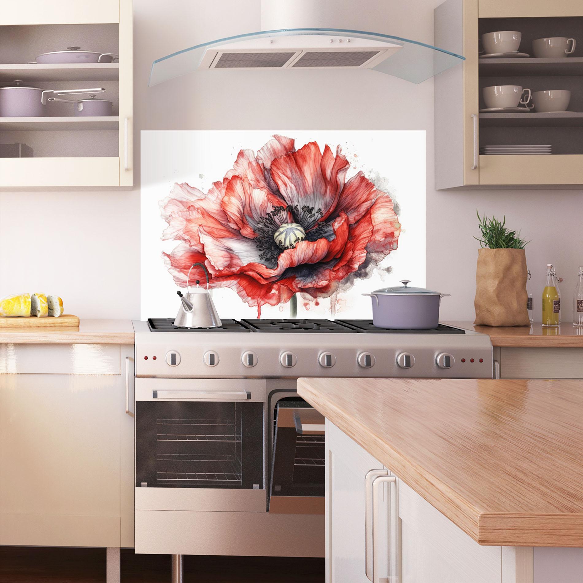 Стъклен панел за кухня Painted Red Poppy mockup 1